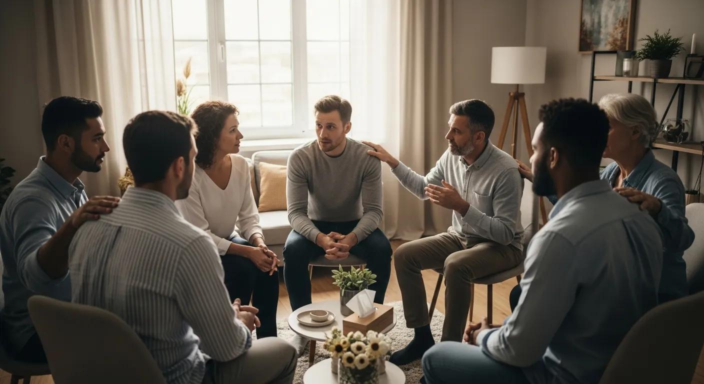 Group therapy session for grief counseling highlighting community support
