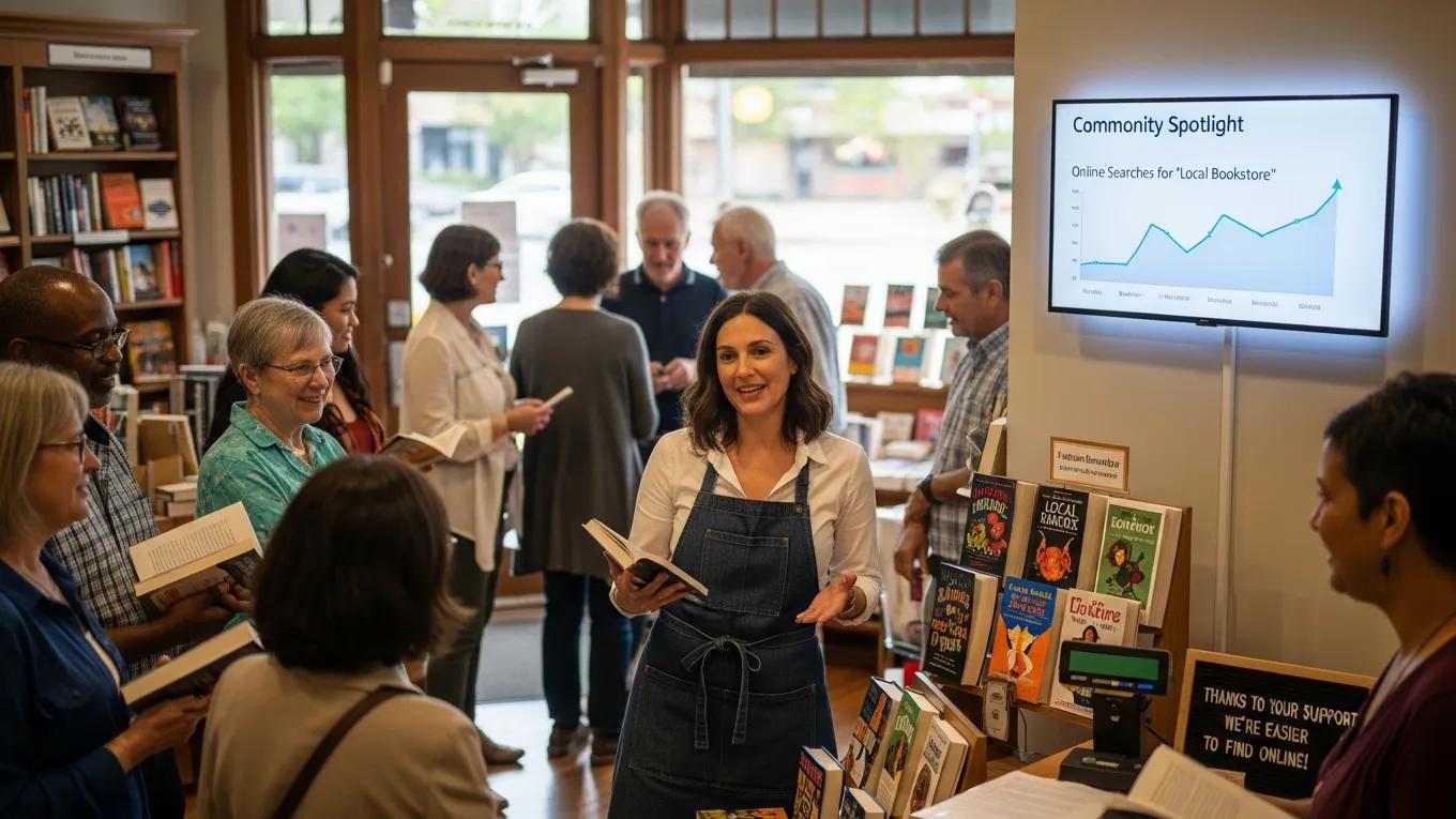 Local business owner engaging with customers, showcasing the impact of improved SEO on community visibility