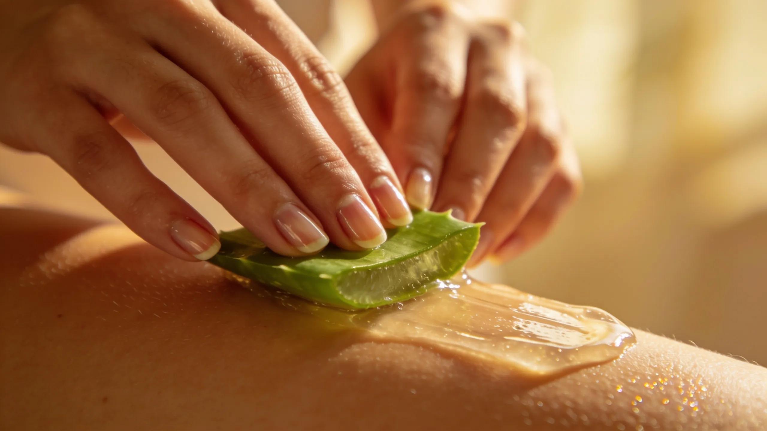 Applying soothing aloe vera gel to calm post-wax skin