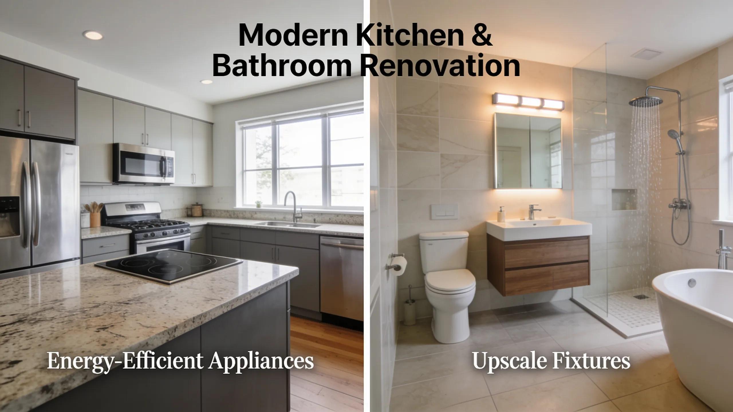 Modern kitchen and bathroom renovations showcasing high ROI enhancements