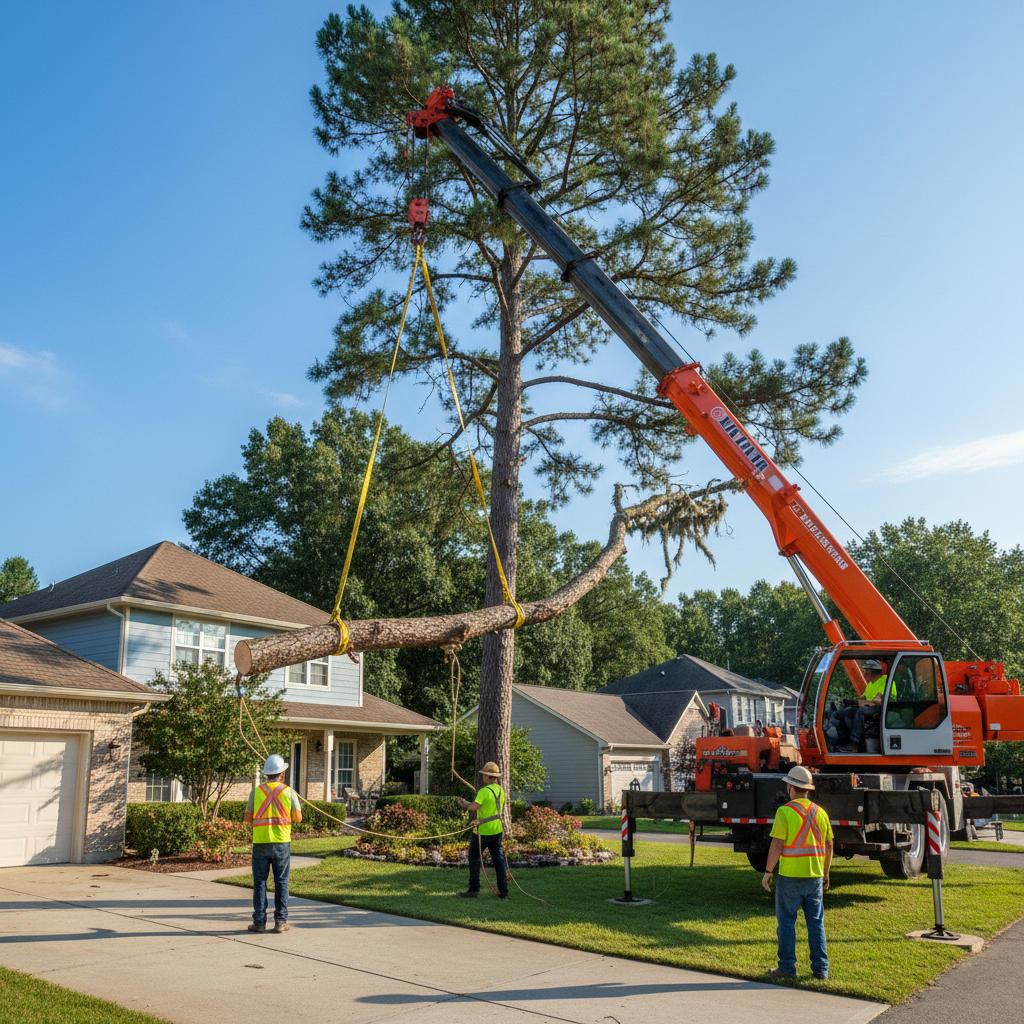 Advanced Large Tree Removal with Crane Support