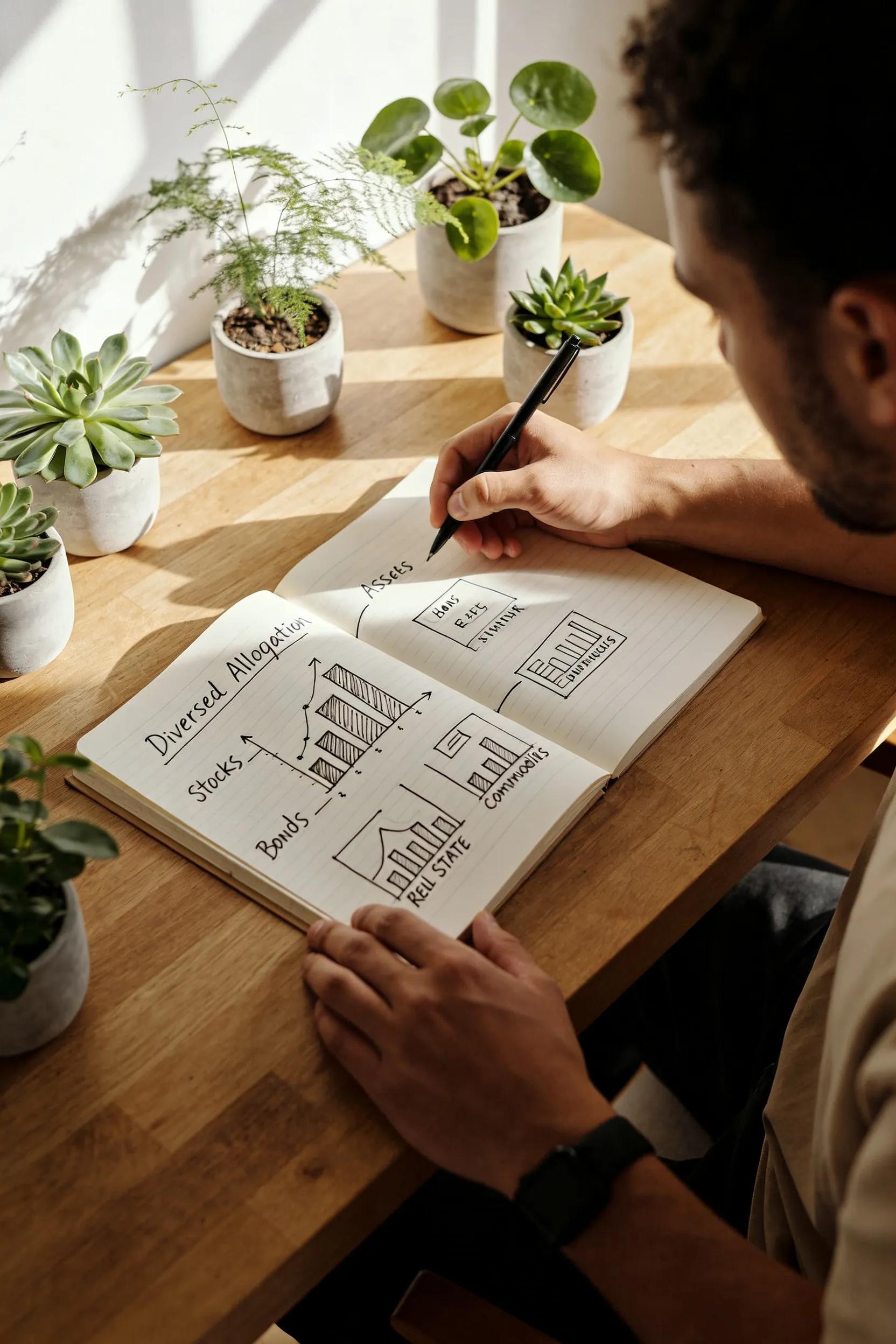 Investor devising effective asset diversification strategies in a calm workspace