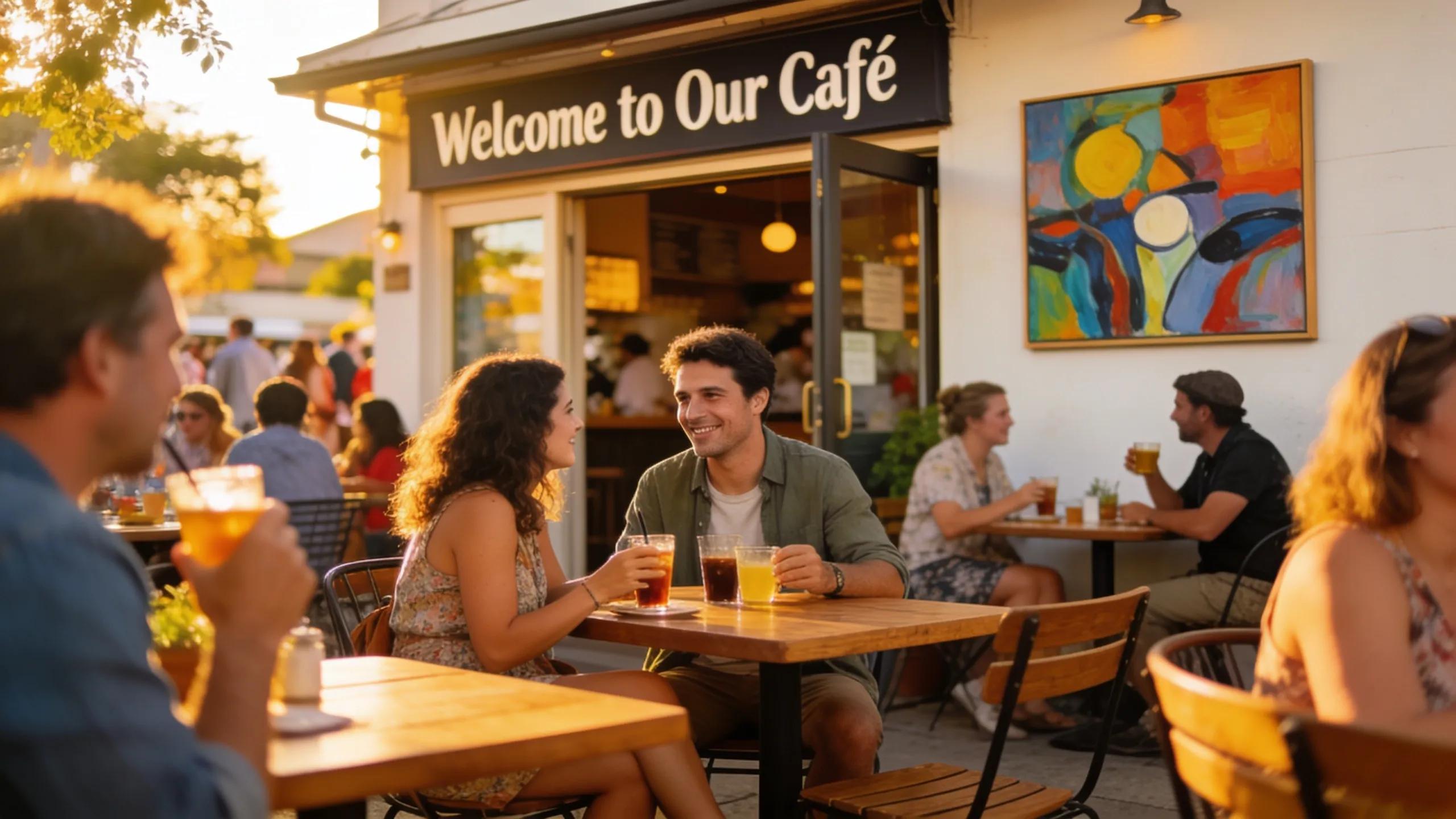 Busy local café showing vibrant customer interaction and community presence Busy local café showing vibrant customer interaction and community presence