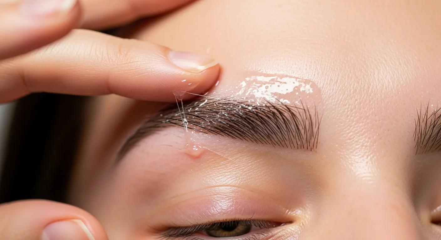 Individual applying soothing gel to freshly threaded eyebrows, emphasizing aftercare and maintenance