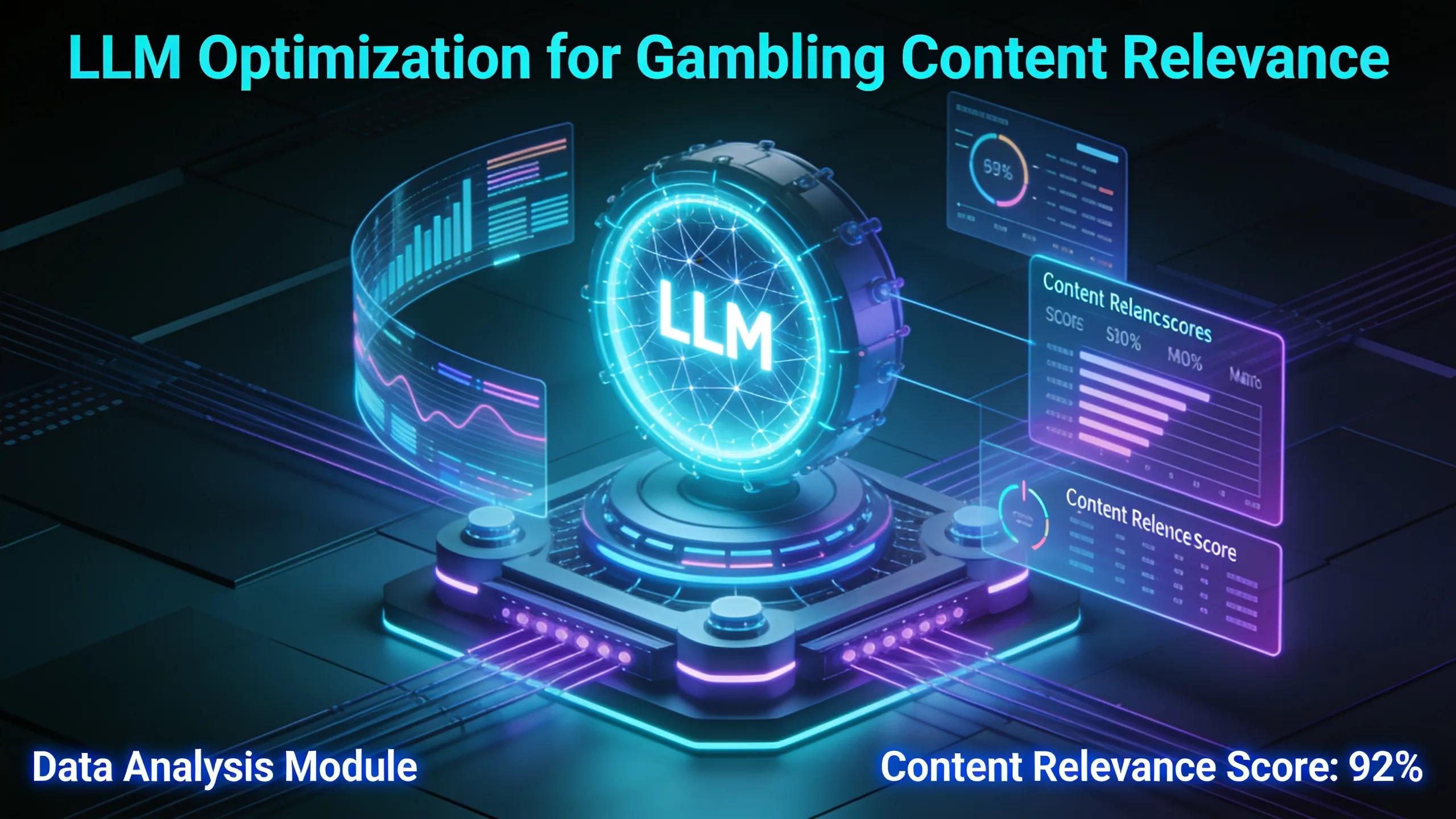 An artistic depiction of LLM optimization techniques enhancing online gambling content.