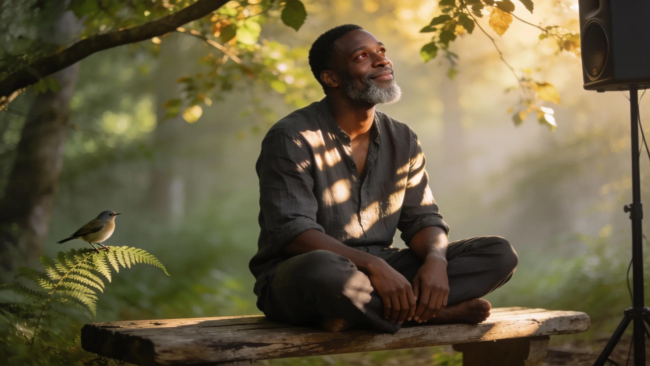 Black man demonstrating active listening skills in a peaceful outdoor setting
