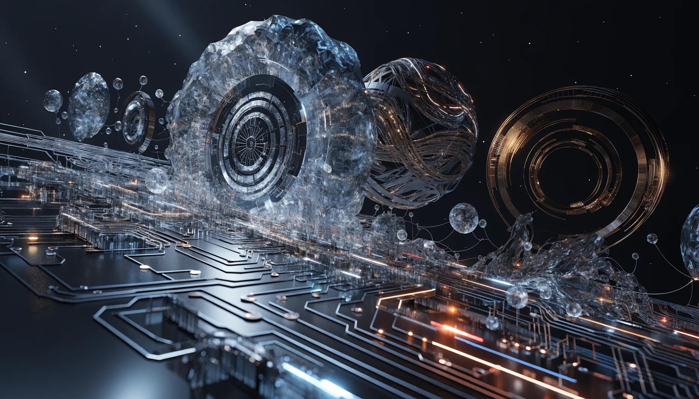 AI cybersecurity landscape featuring a digital circuit board and abstract data protection elements