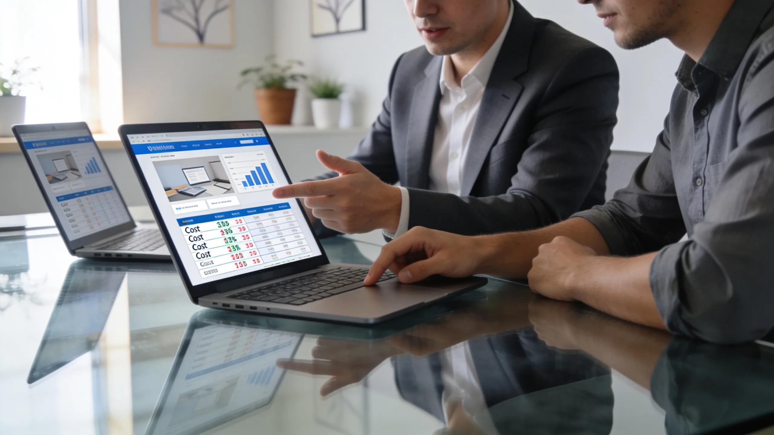 Business owner discussing website redesign strategies with a consultant at a conference table