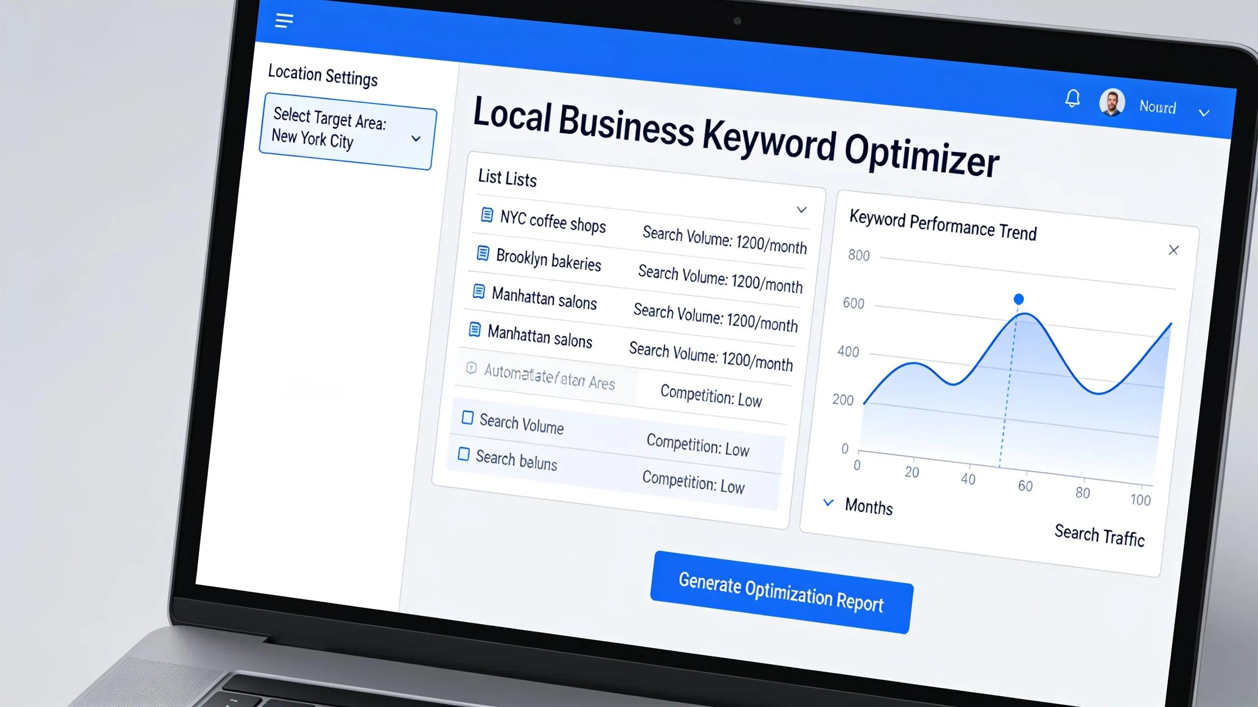Laptop screen showing automated keyword research tool for enhancing local business visibility Laptop screen showing automated keyword research tool for enhancing local business visibility
