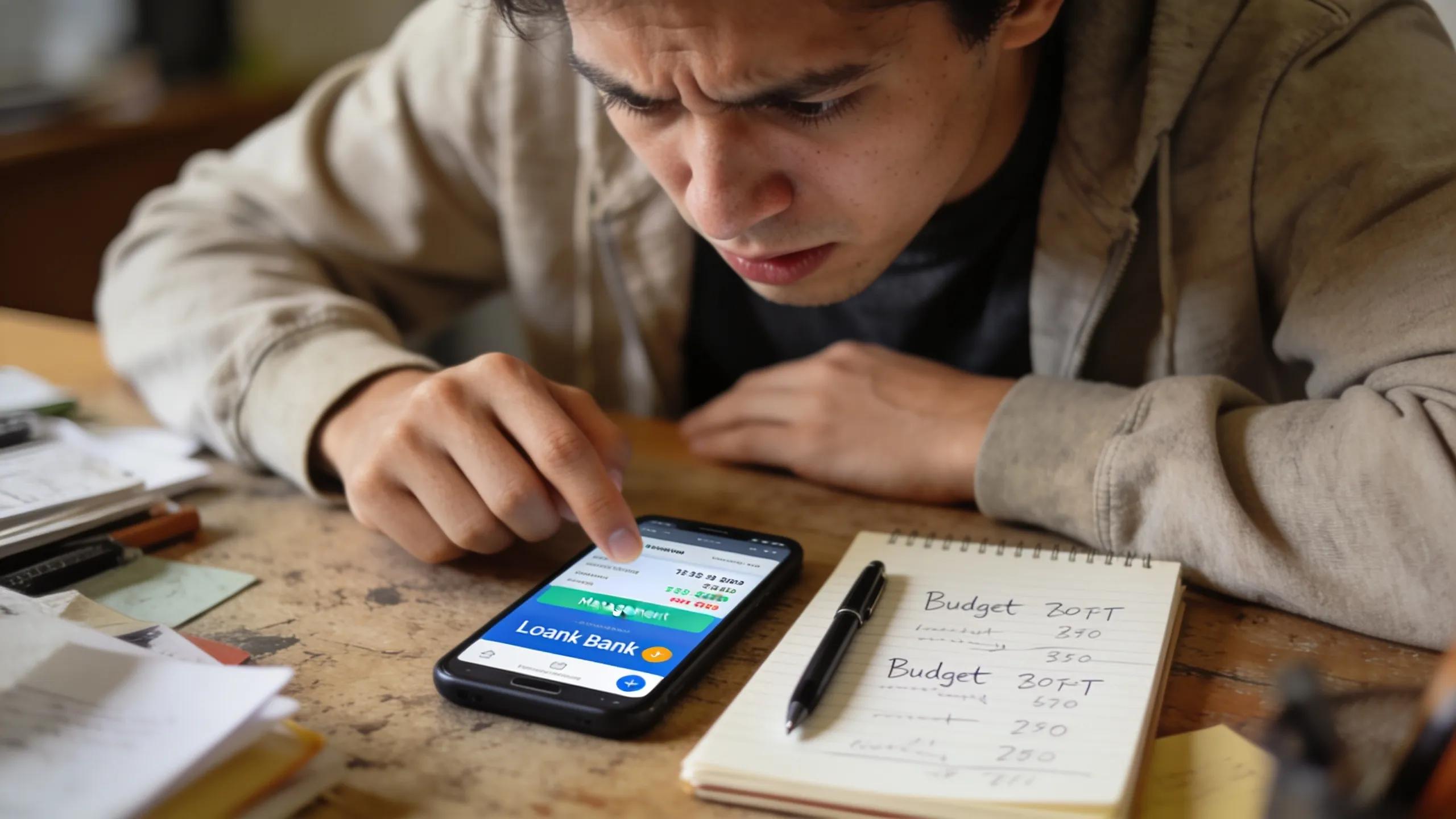 Person checking financial status on mobile phone, emphasizing repayment methods for payday loans Person checking financial status on mobile phone, emphasizing repayment methods for payday loans