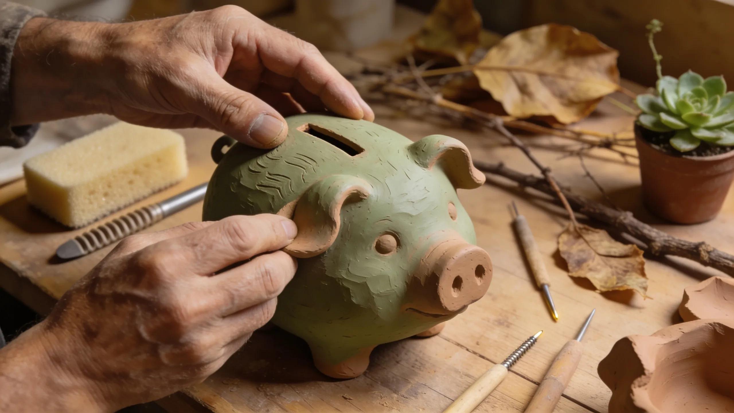 Artisan crafting unique eco-friendly piggy banks showcasing skilled craftsmanship