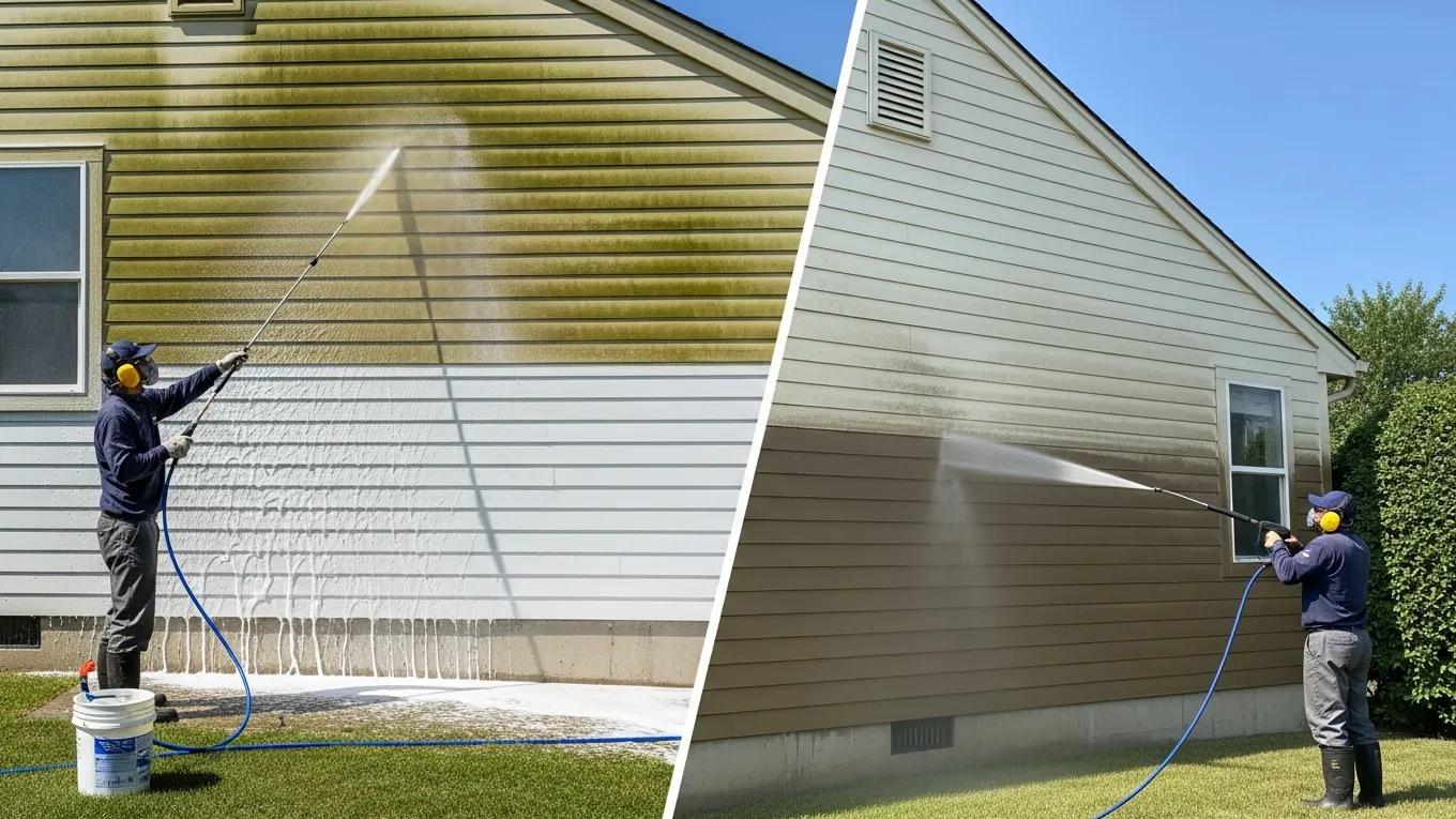Comparison of soft washing and pressure washing techniques on home exteriors