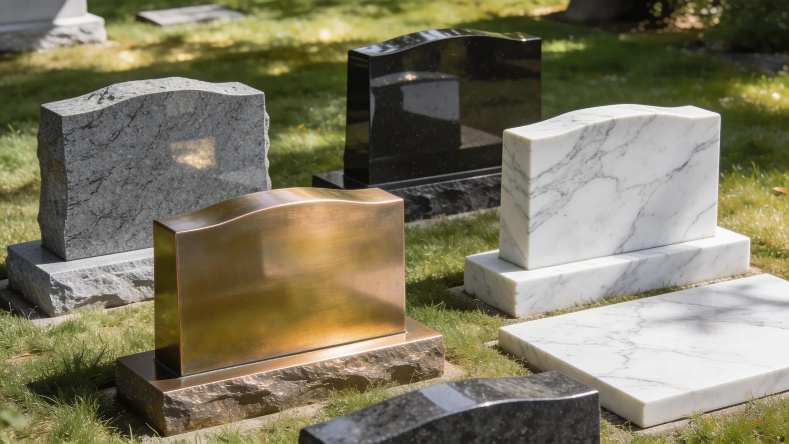Explore Custom Grave Markers That Honor Loved Ones 2 Display of granite, bronze, and marble materials for custom grave markers