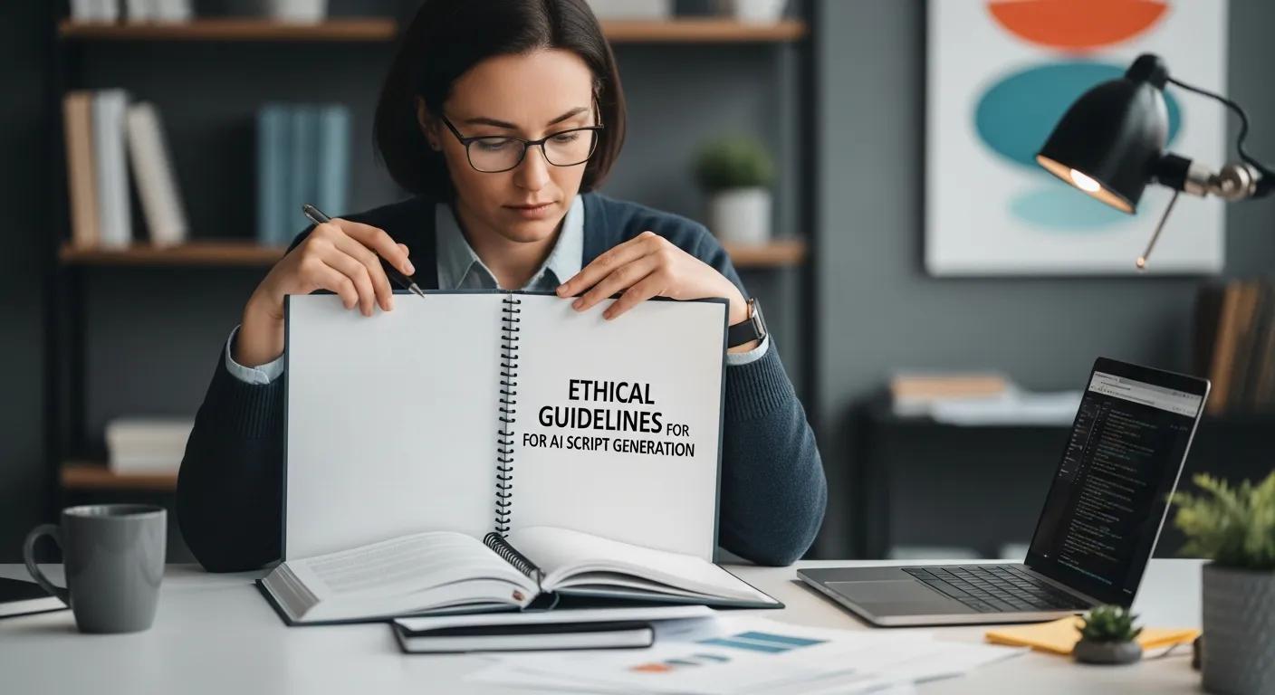 Person reviewing ethical guidelines for AI script generation Person reviewing ethical guidelines for AI script generation