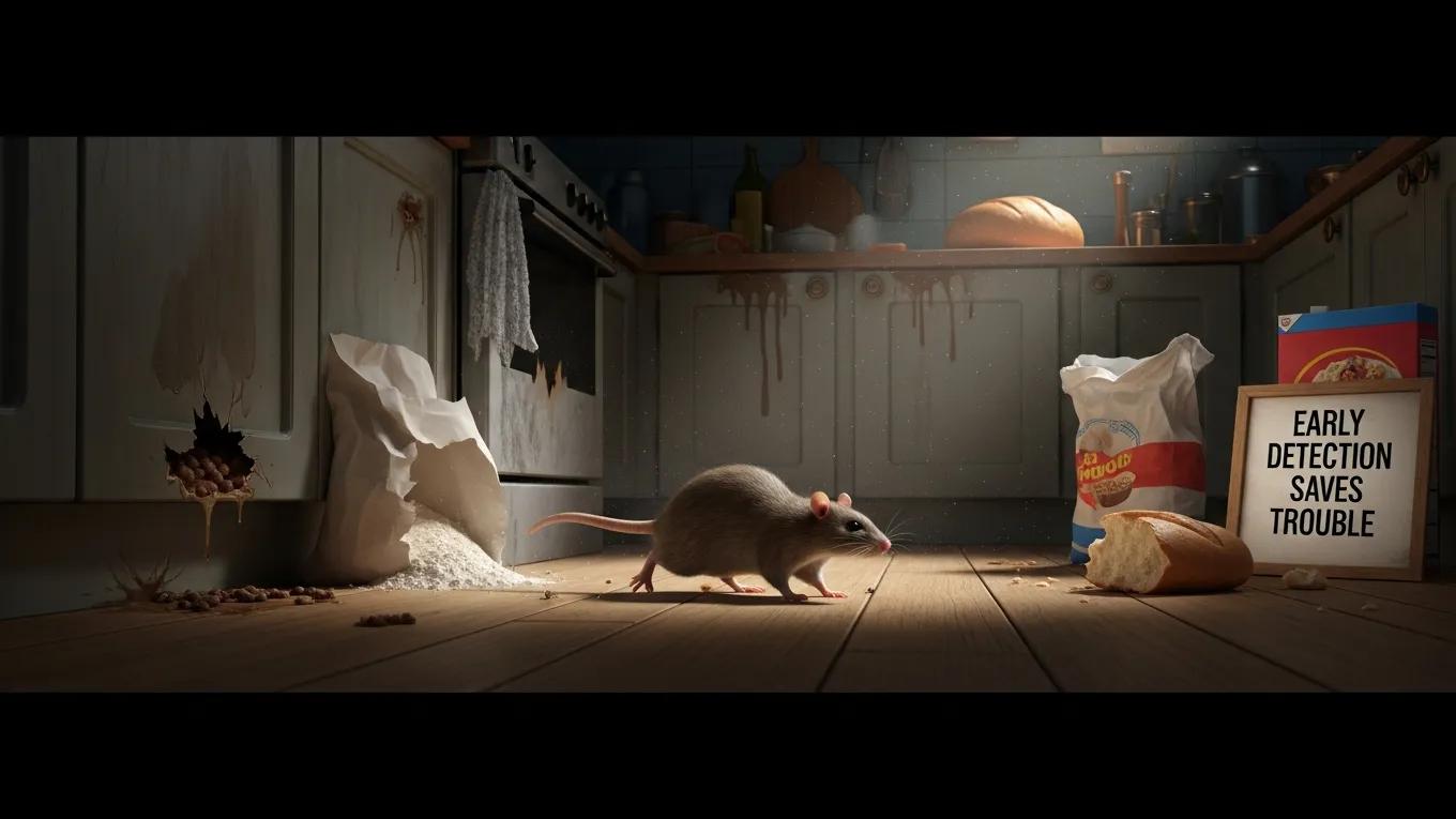 Rat in a home environment with signs of infestation, highlighting the importance of early detection