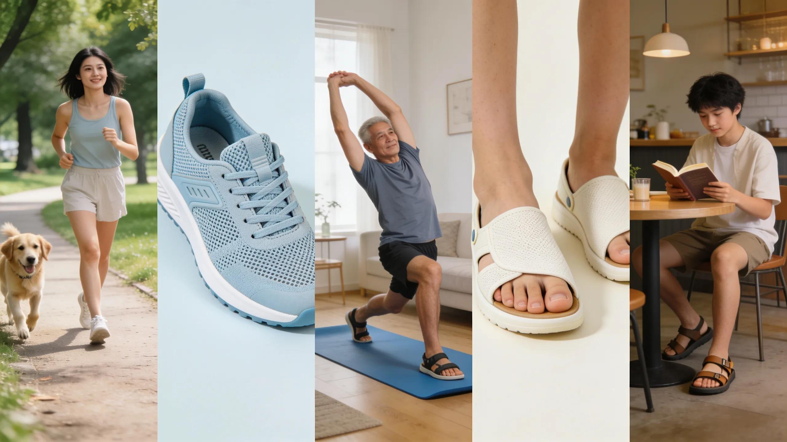 Users enjoying lightweight shoes, demonstrating comfort and mobility in various settings