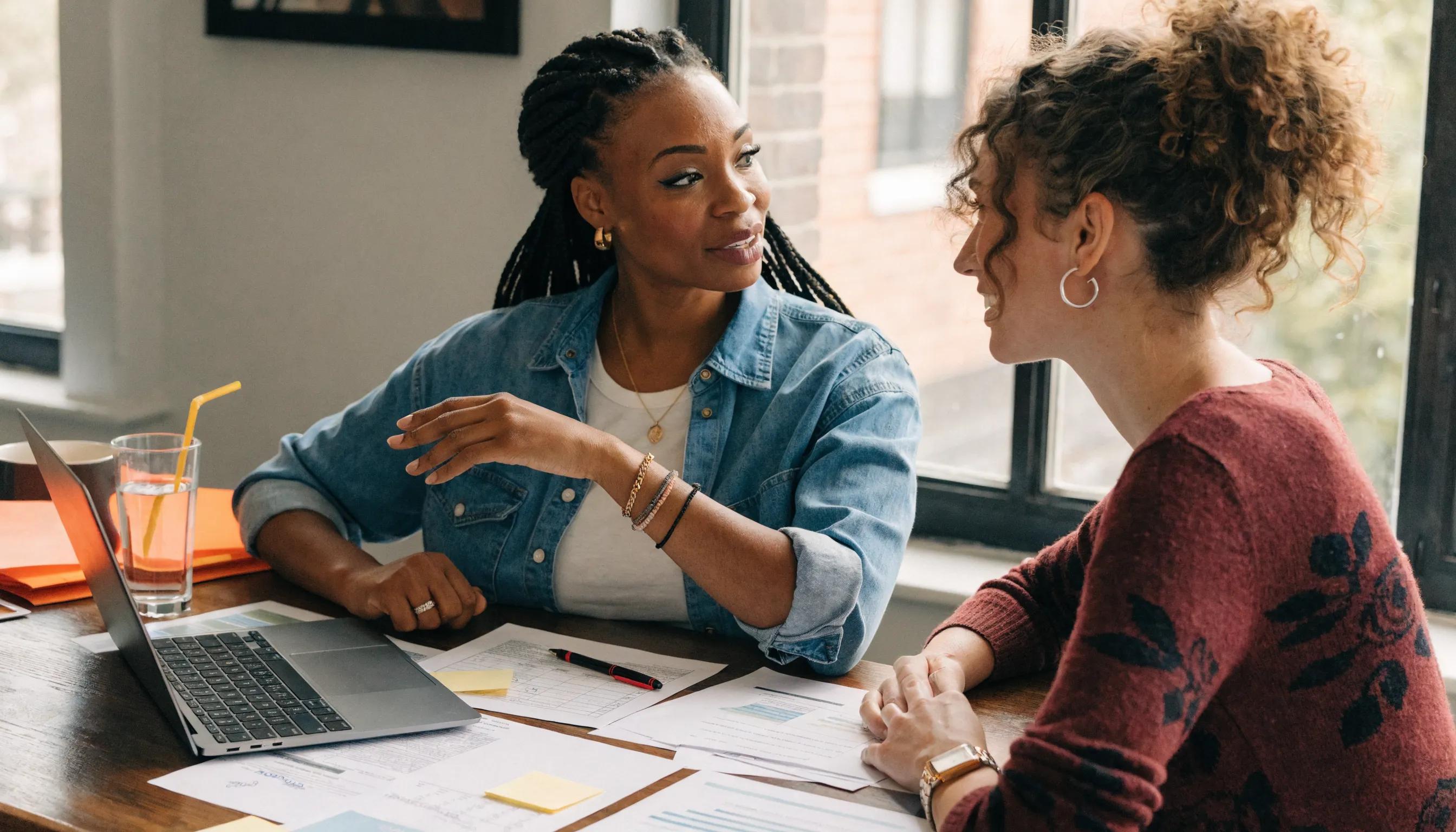 A credit coach assisting a first-time homebuyer with personalized financial advice