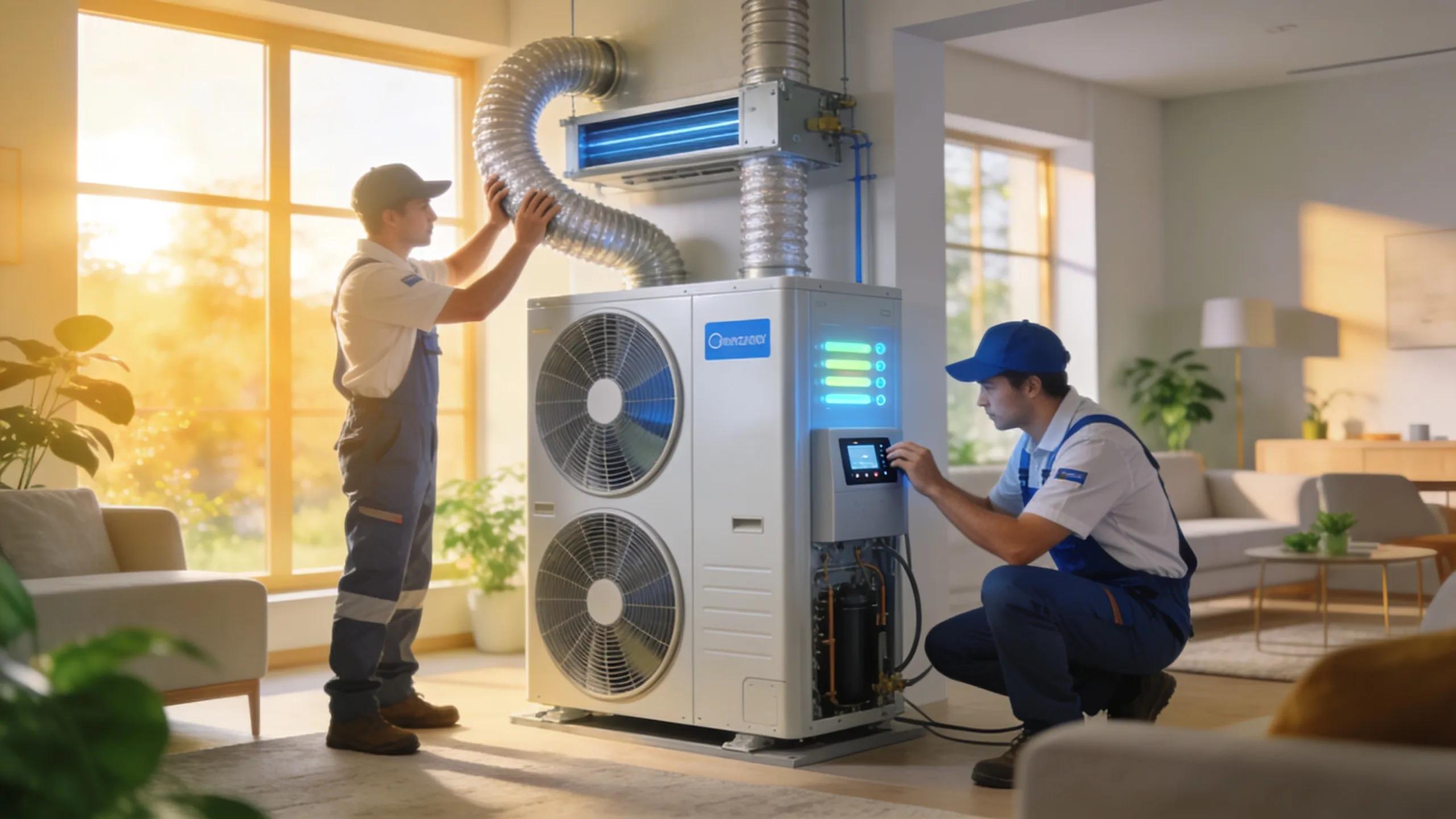 A modern HVAC system installed in a stylish home environment, illustrating energy efficiency and comfort