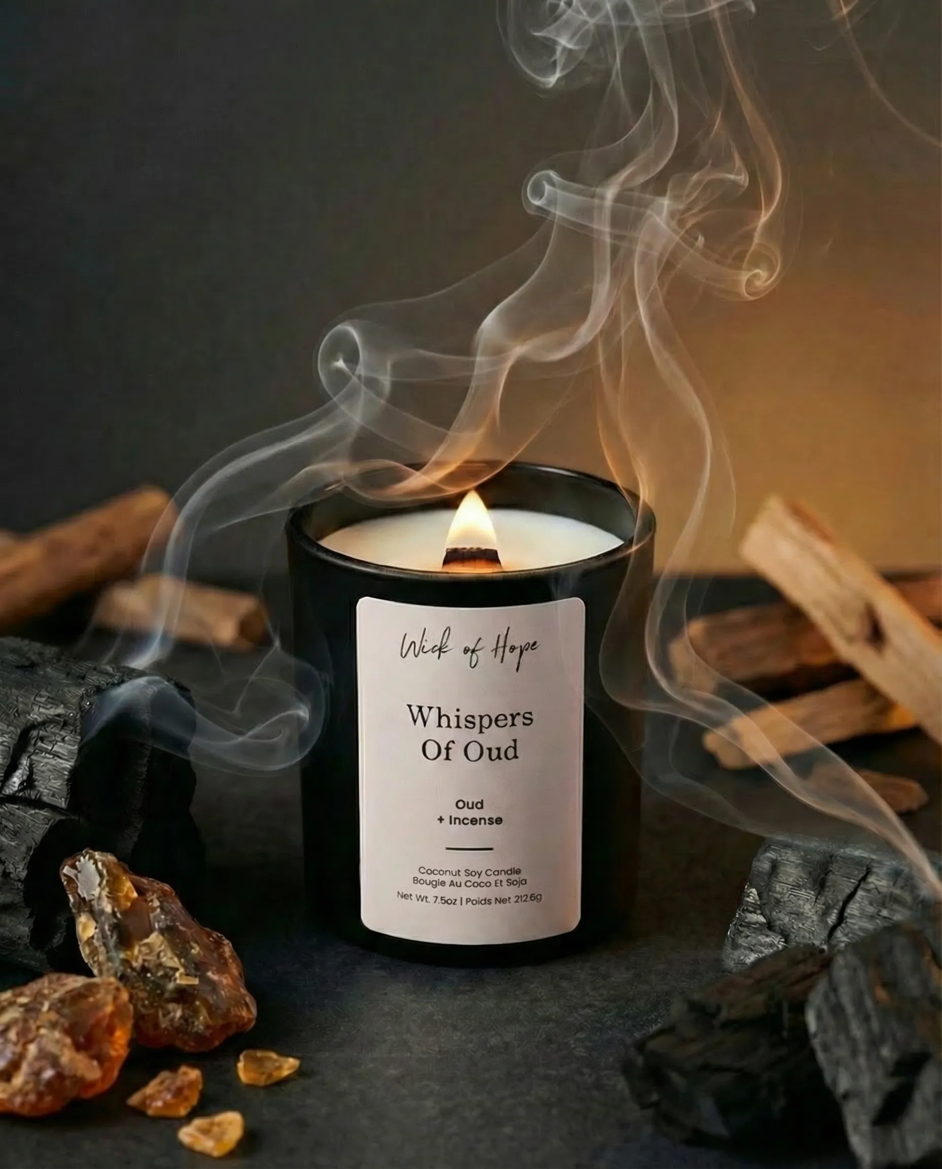 Close-up of a burning candle showing soot and smoke, highlighting harmful chemicals in candle fragrances