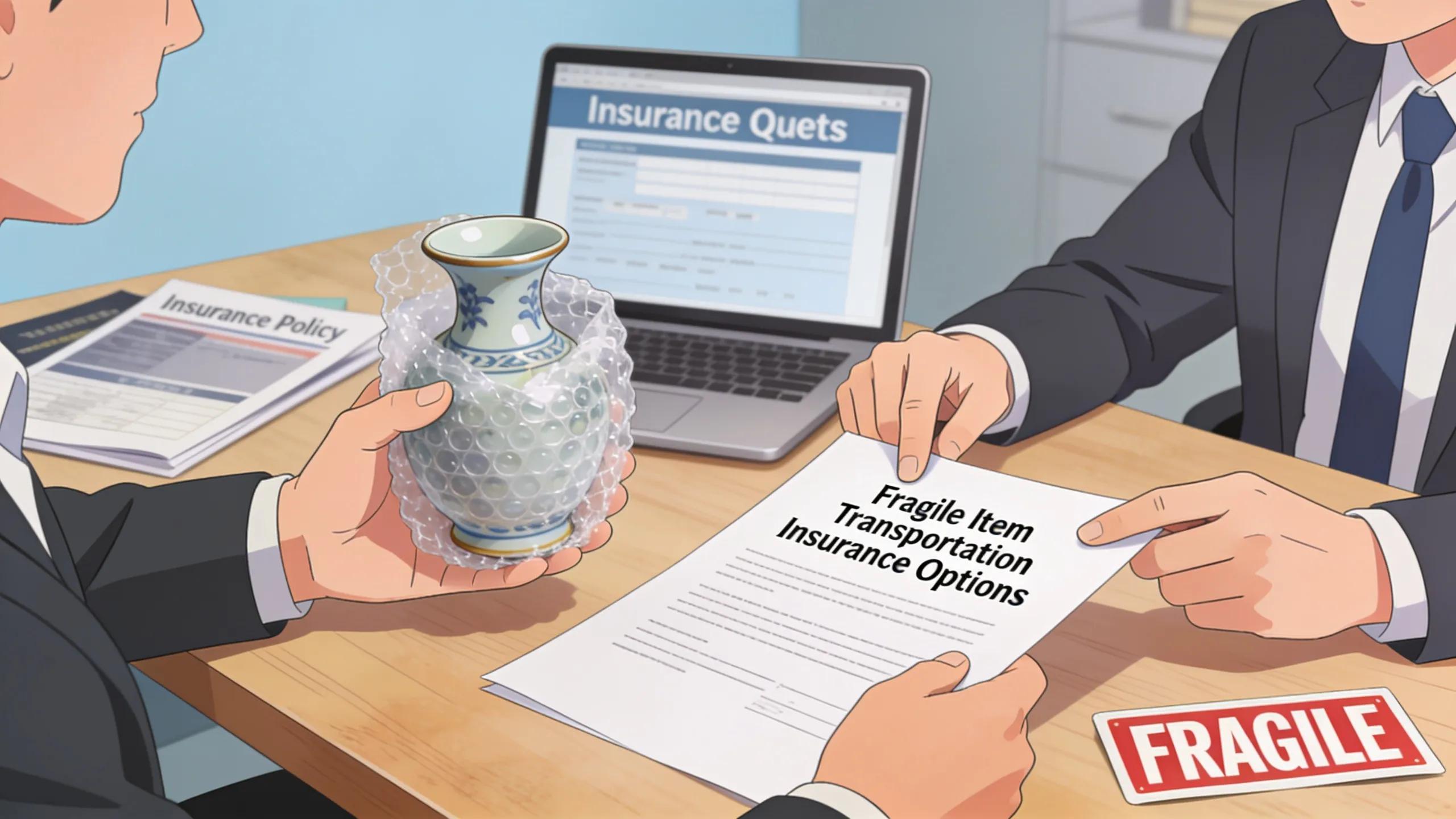 Client discussing insurance options for fragile item transportation