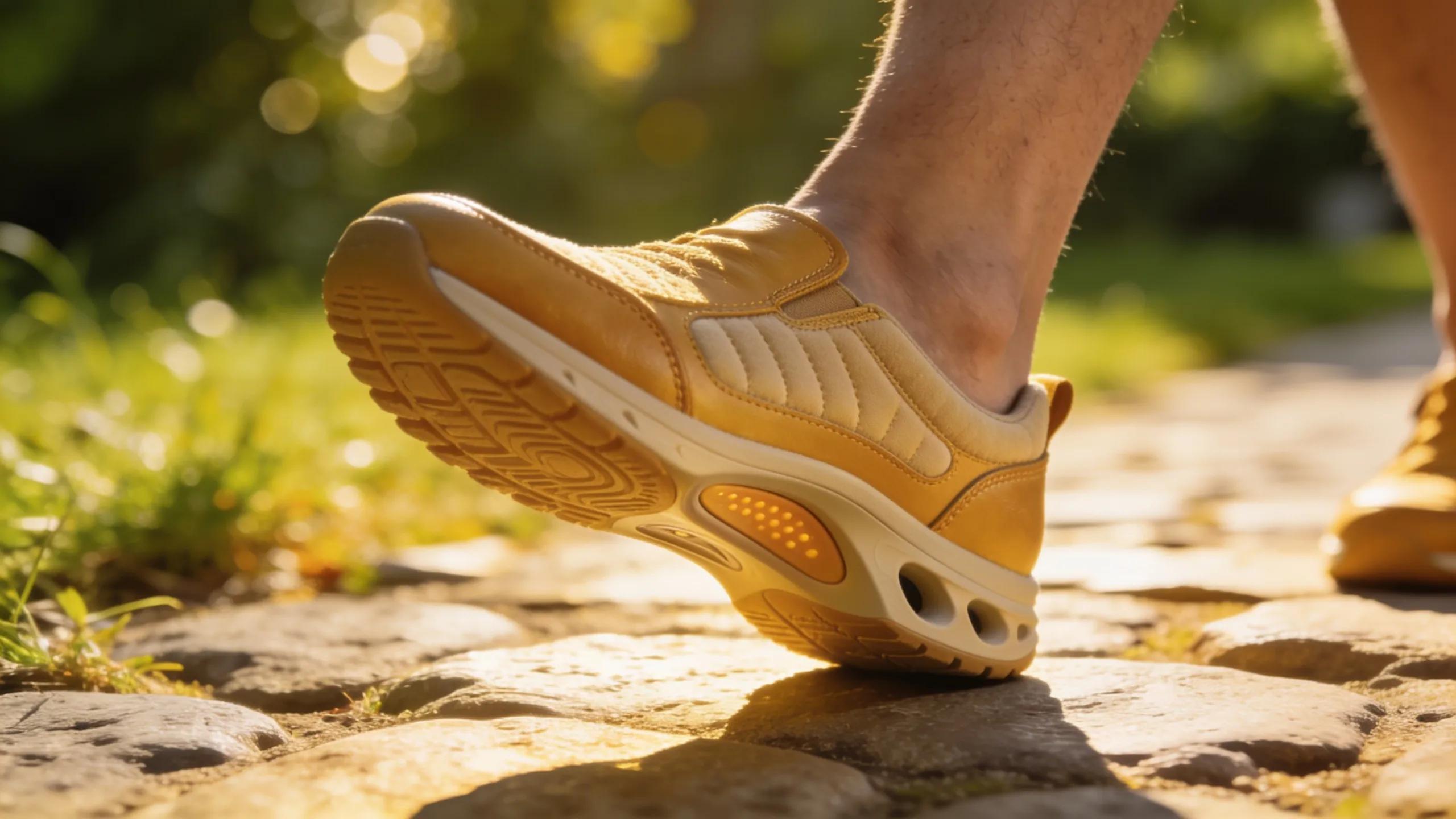 Close-up of an orthopedic shoe in action, showcasing essential features for arthritis support