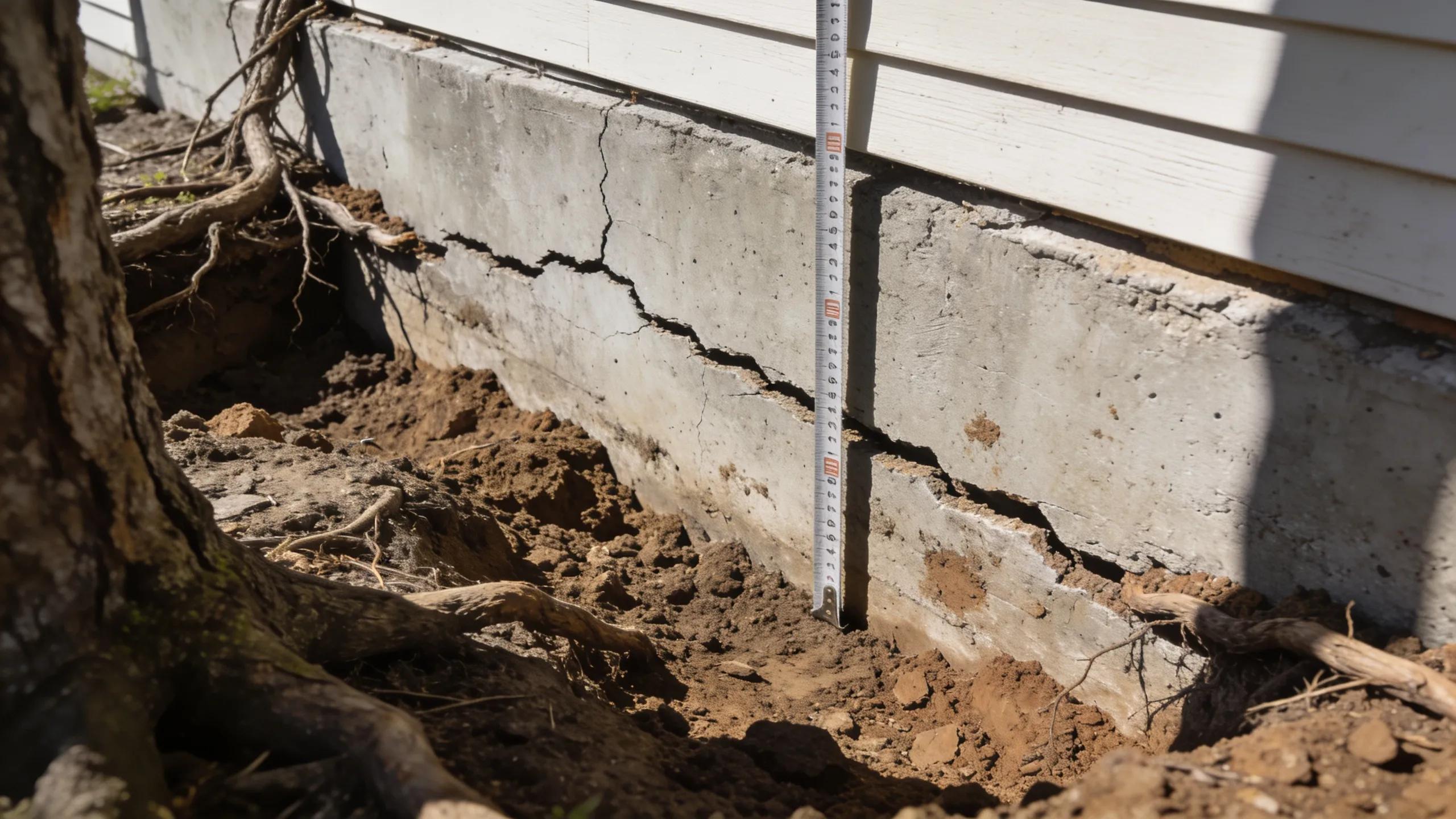 Close-up of foundation cracks and soil erosion indicating common foundation issues