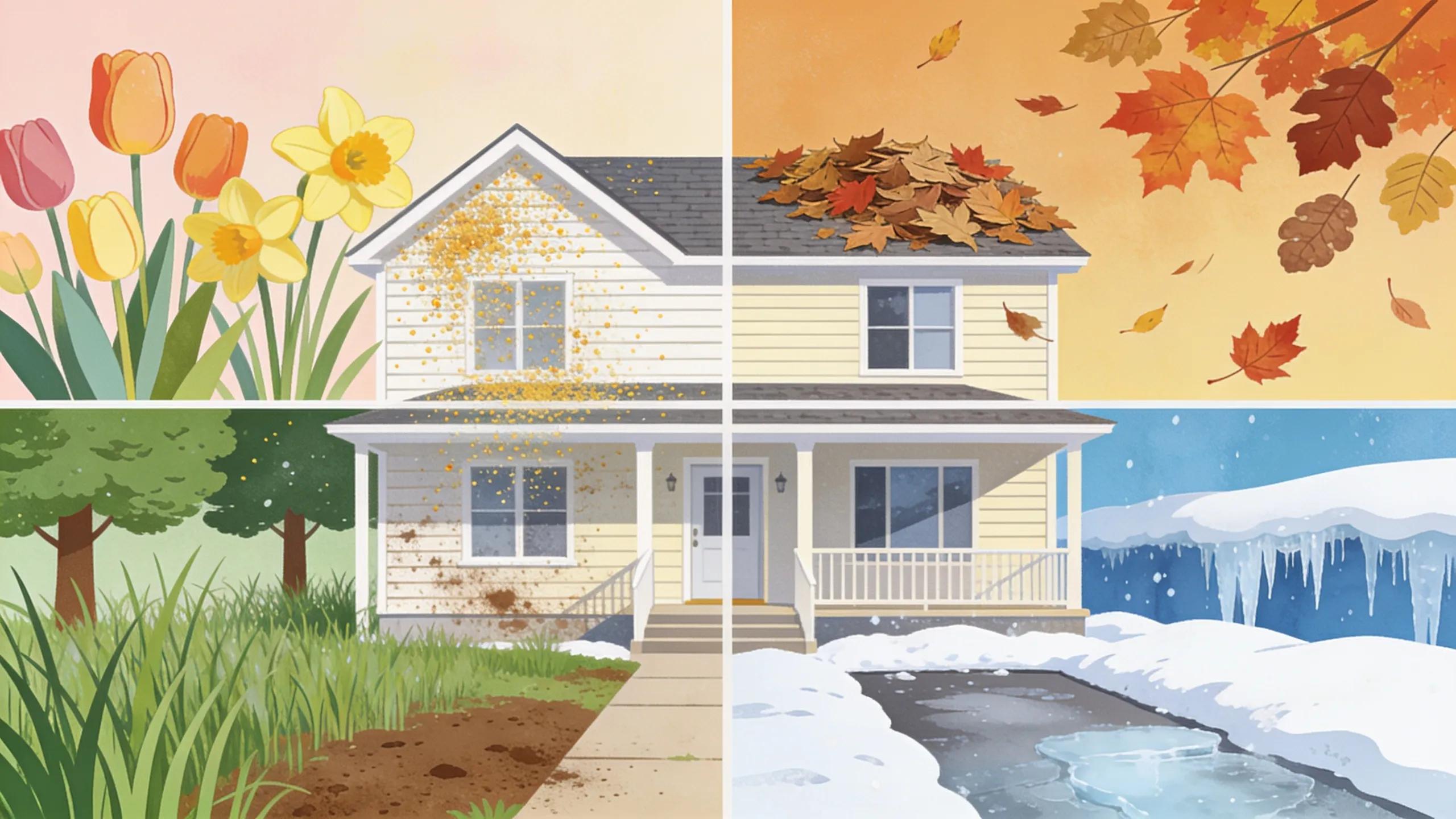 Seasonal changes around a house in Grunthal, illustrating the impact on cleaning intervals