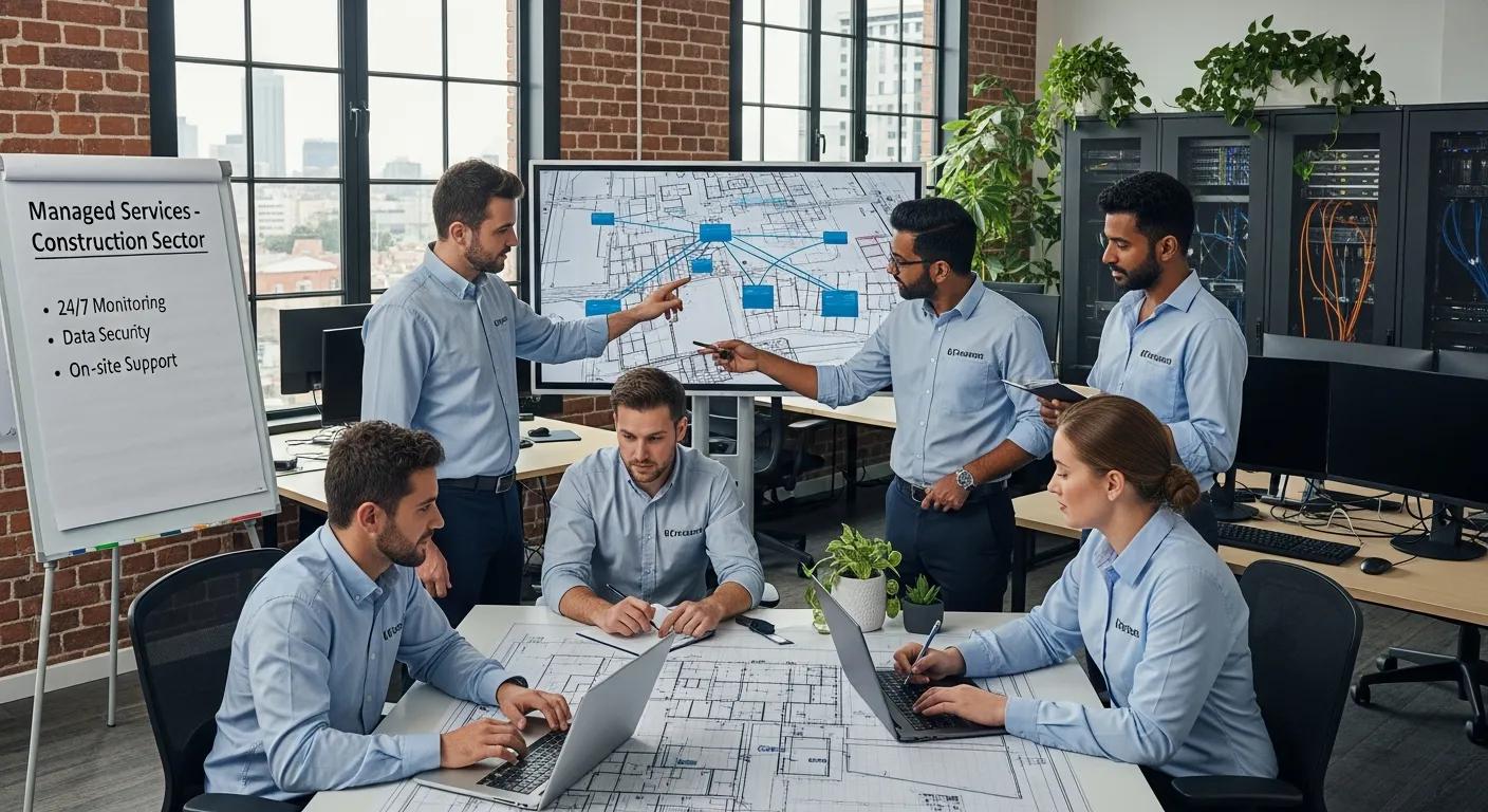 IT support team collaborating to provide managed services for construction companies