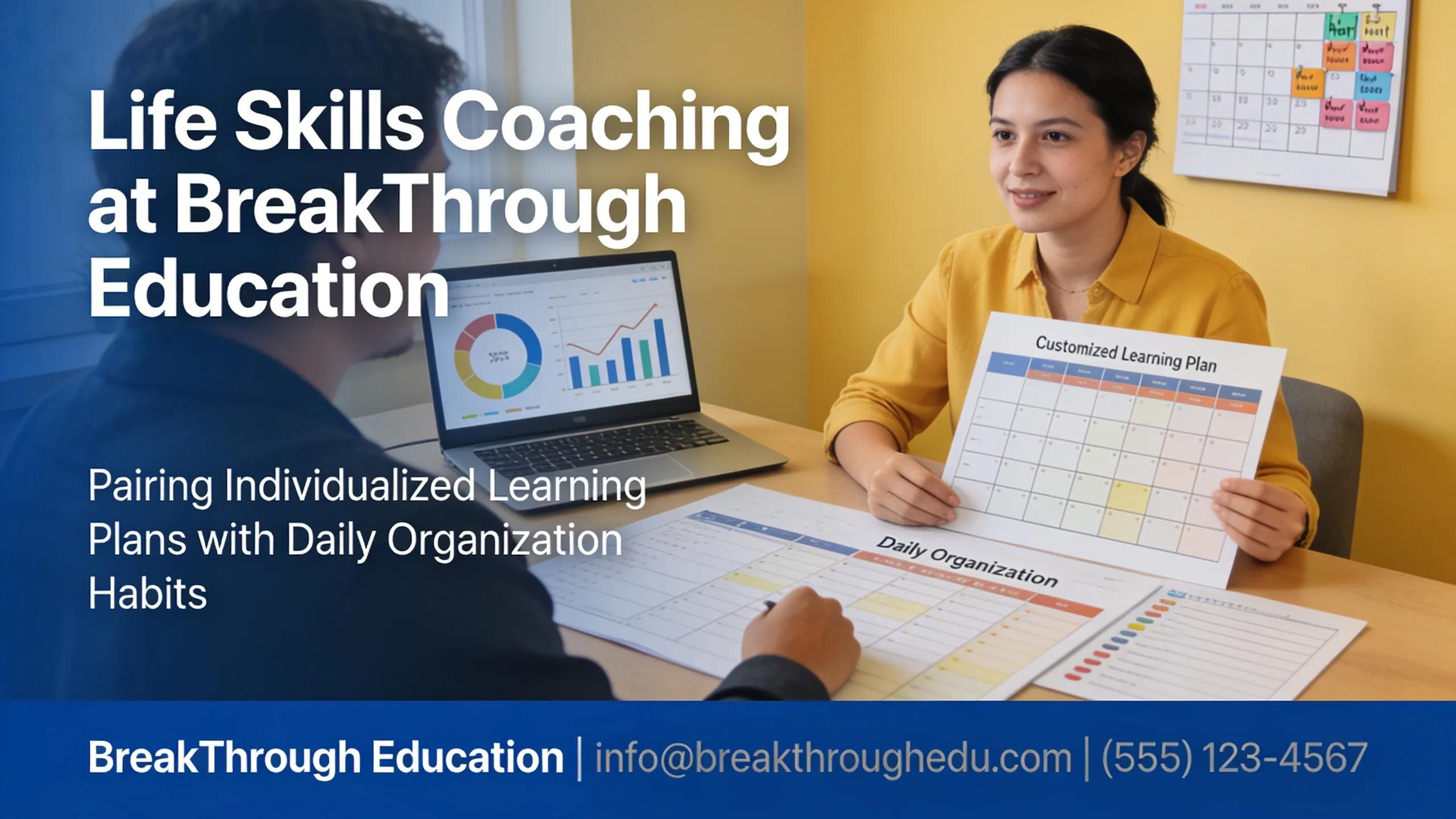 Life skills coaching at BreakThrough Education pairs individualized learning plans with daily organization habits, delivered