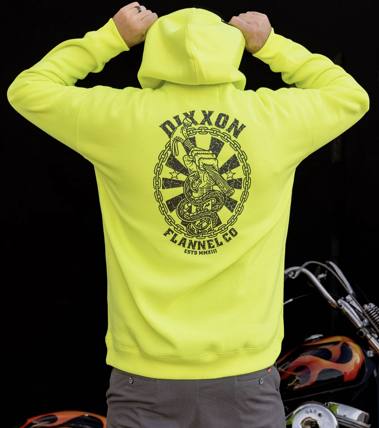 Black Hammersnake Pullover Hoodie - Safety Yellow
