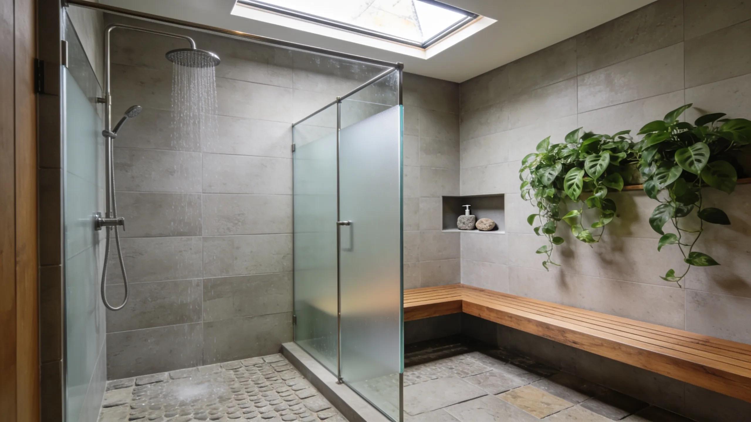 Trendy walk-in shower design with customizable features and eco-friendly materials
