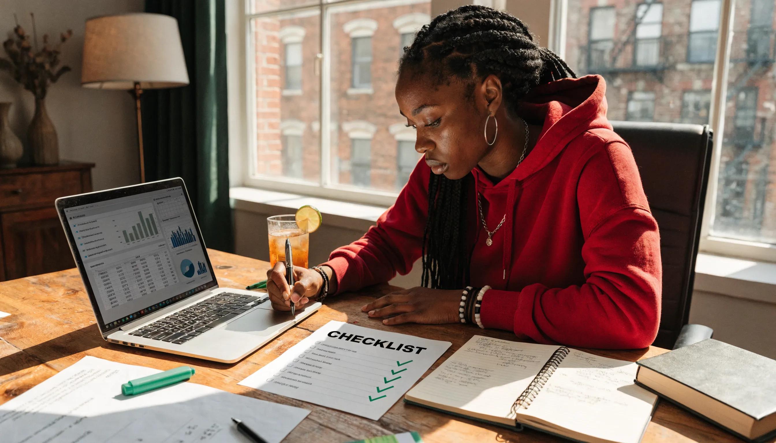 Business owner planning steps to improve creditworthiness at a desk