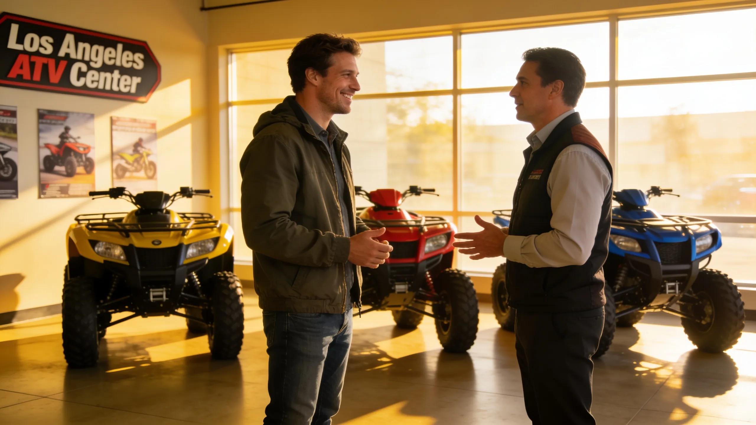 Customer interaction with a local ATV dealer in Los Angeles showcasing quality service and support