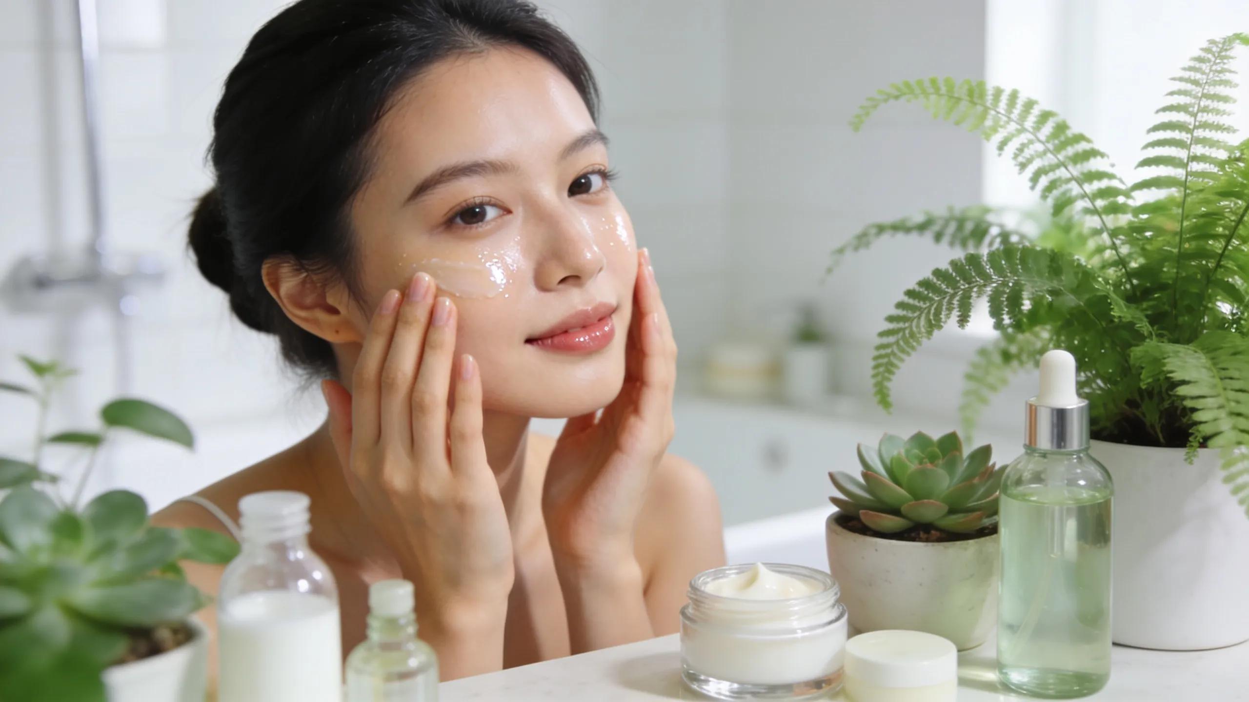 Woman applying collagen skincare product for improved skin elasticity and youthful appearance