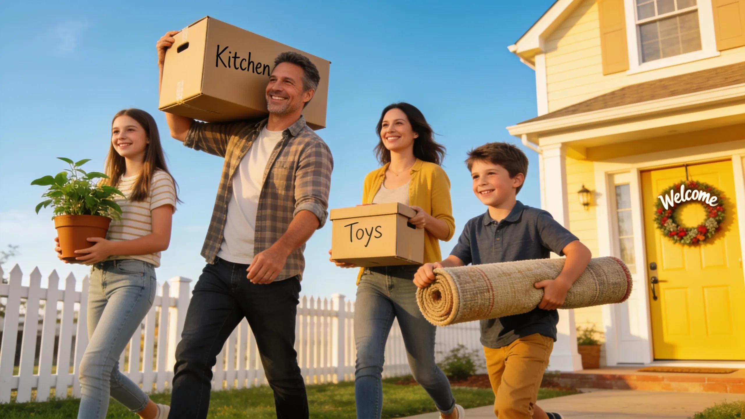 Happy family moving into their new home, representing the ease of fast cash home sales
