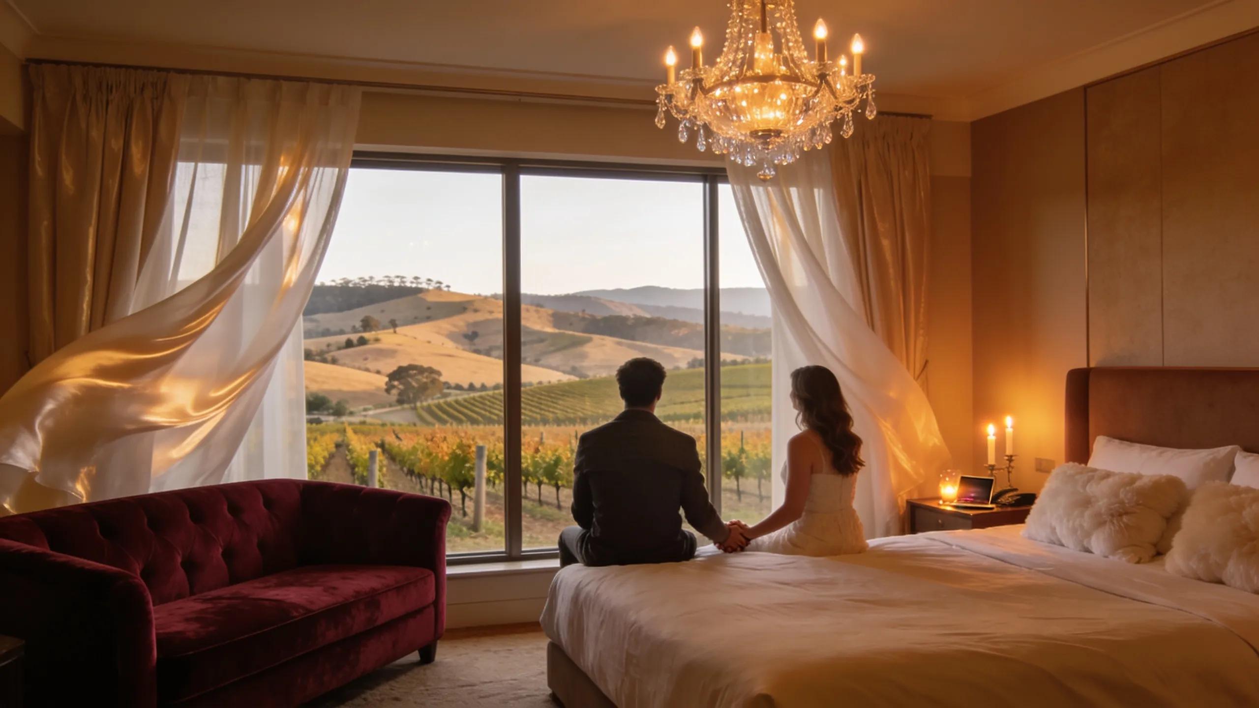 Romantic luxury hotel room in Euroa featuring elegant decor and scenic views