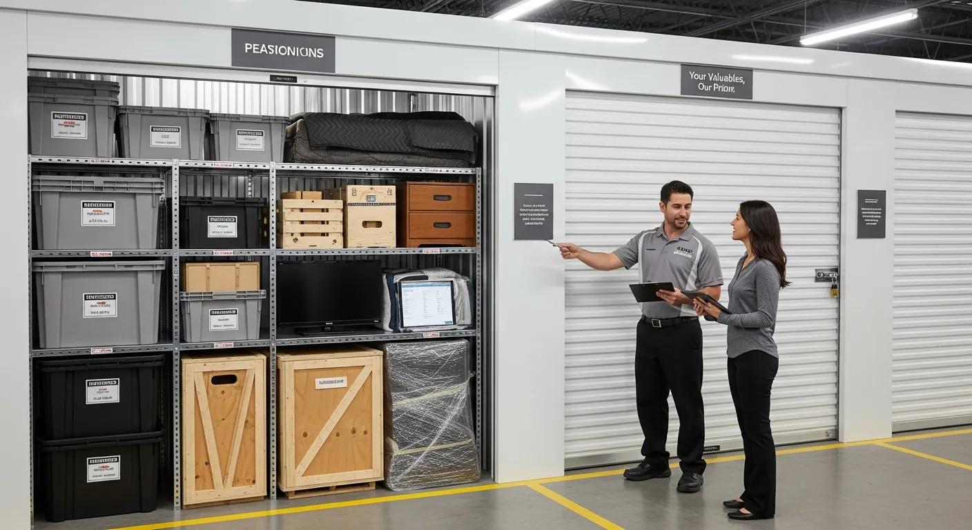 Organized storage facility with various storage units, emphasizing the storage solutions offered by full-service movers