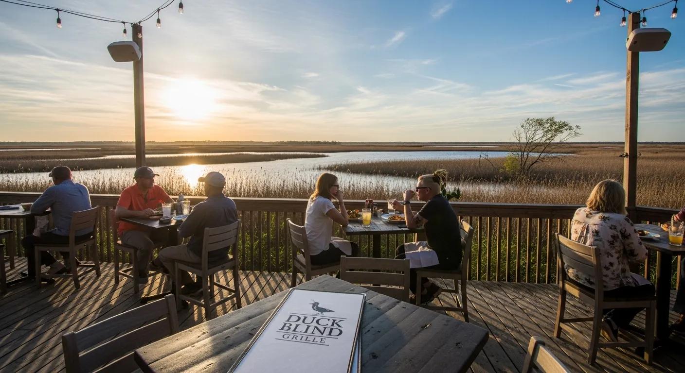 Scenic view from Duck Blind Grille with diners enjoying the outdoor atmosphere