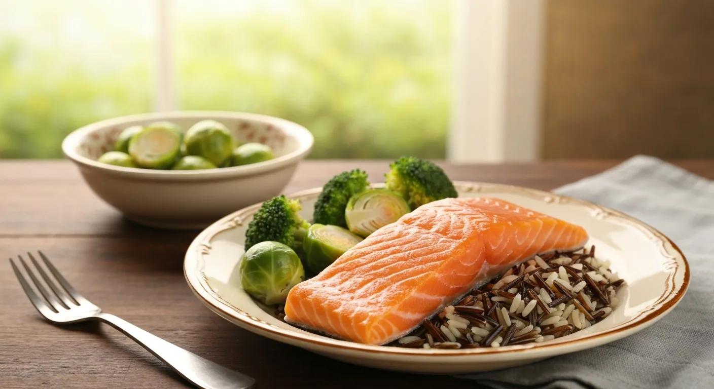 Balanced meal with omega-3 foods, illustrating dietary support for cholesterol and lipid health