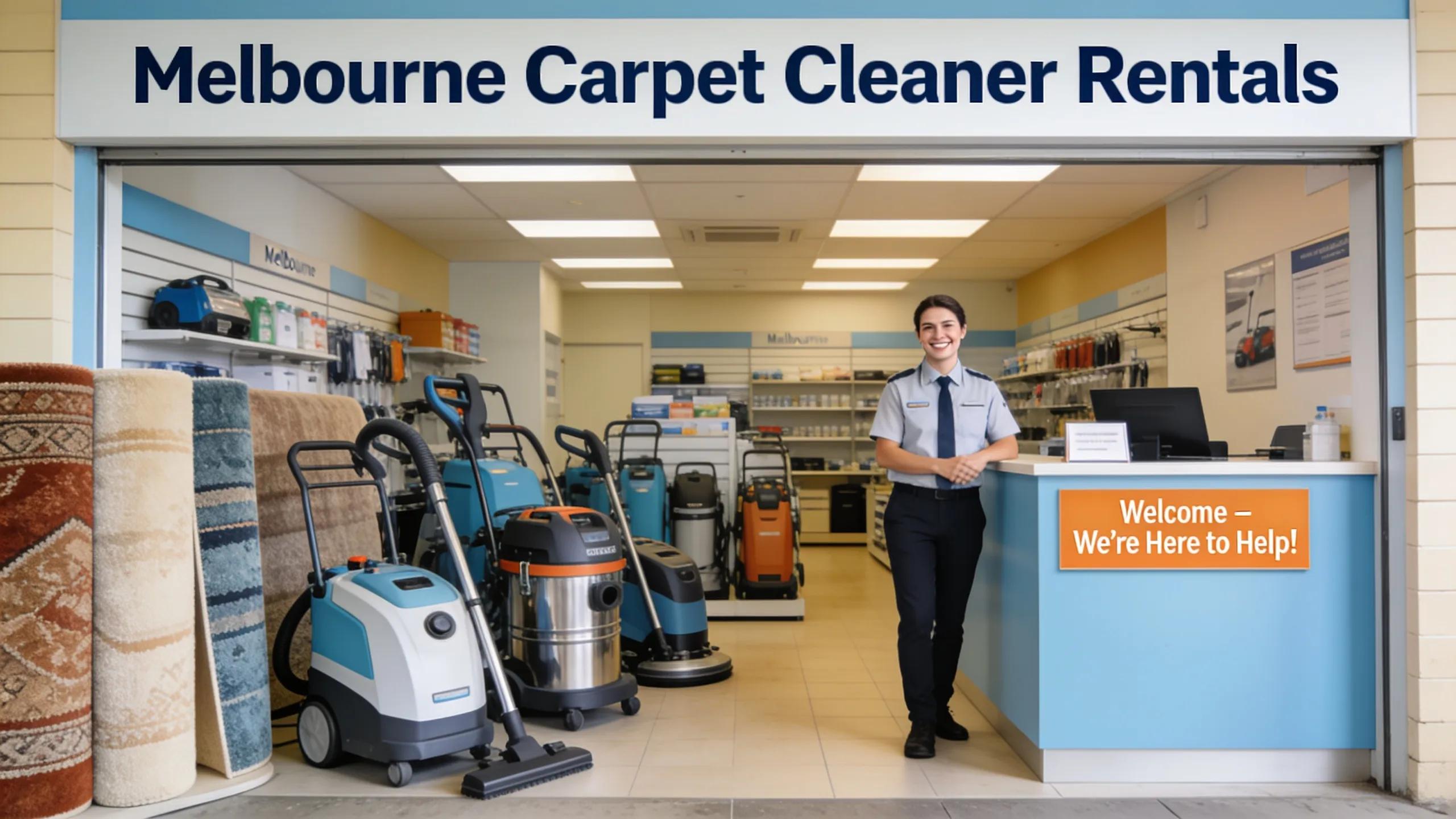 Carpet cleaning rental service in Melbourne featuring multiple machines for renters.