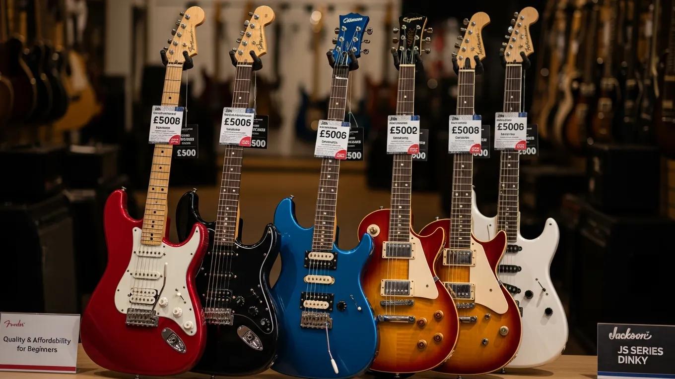 Beginner electric guitars from top brands under £500, showcasing quality and affordability