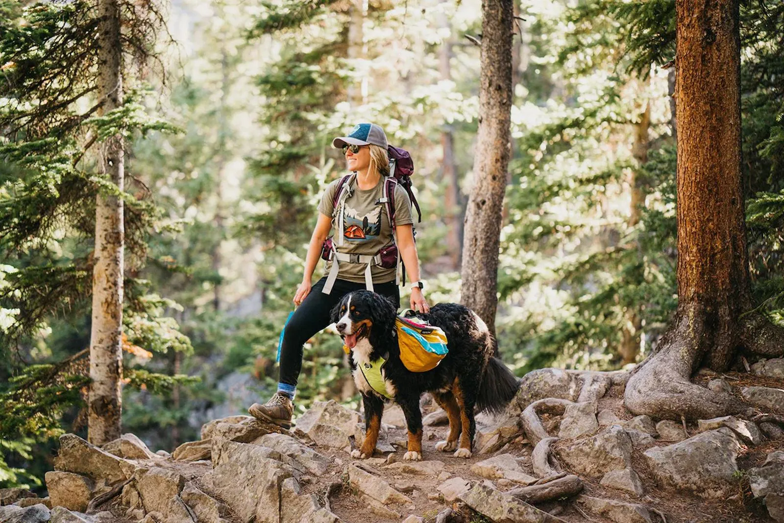 Dog and owner hiking together using a hands-free leash for effective outdoor training