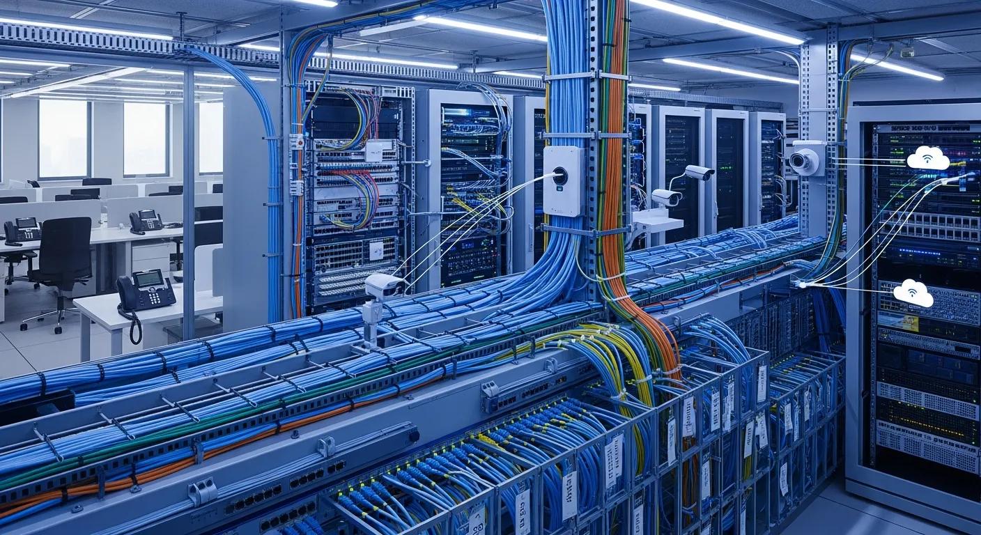 Advanced structured cabling connecting modern VoIP, cloud, and IoT systems