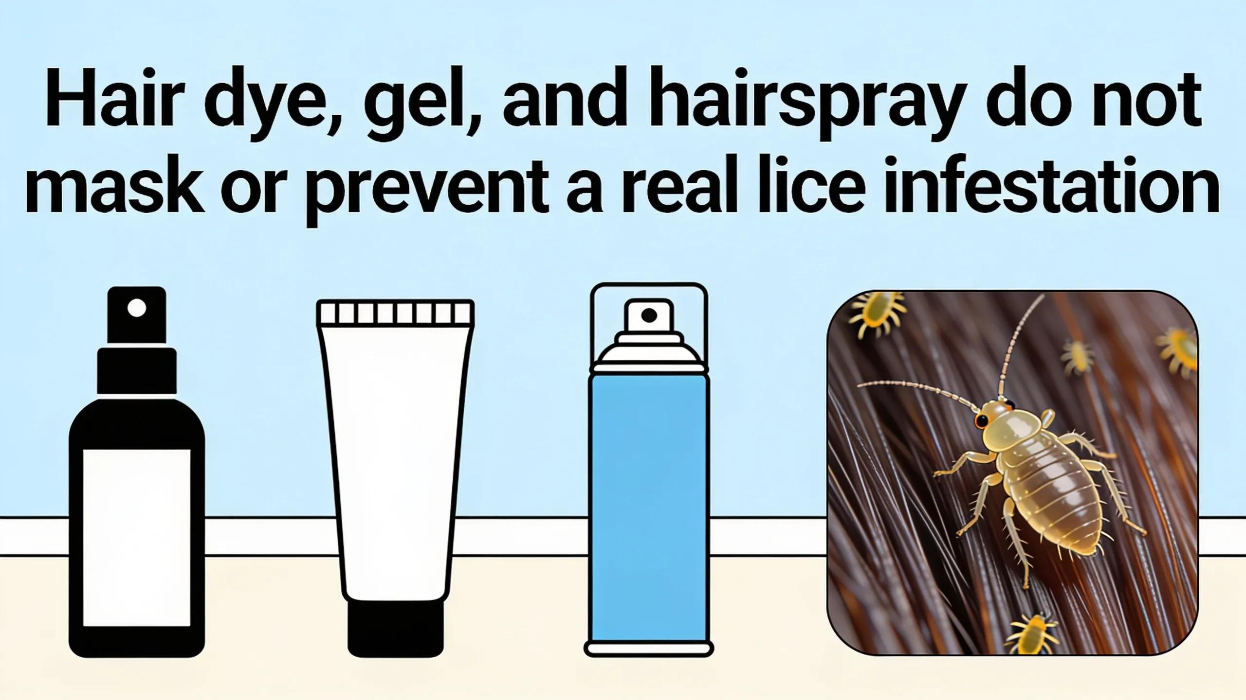 Hair dye, gel, and hairspray do not mask or prevent a real lice infestation