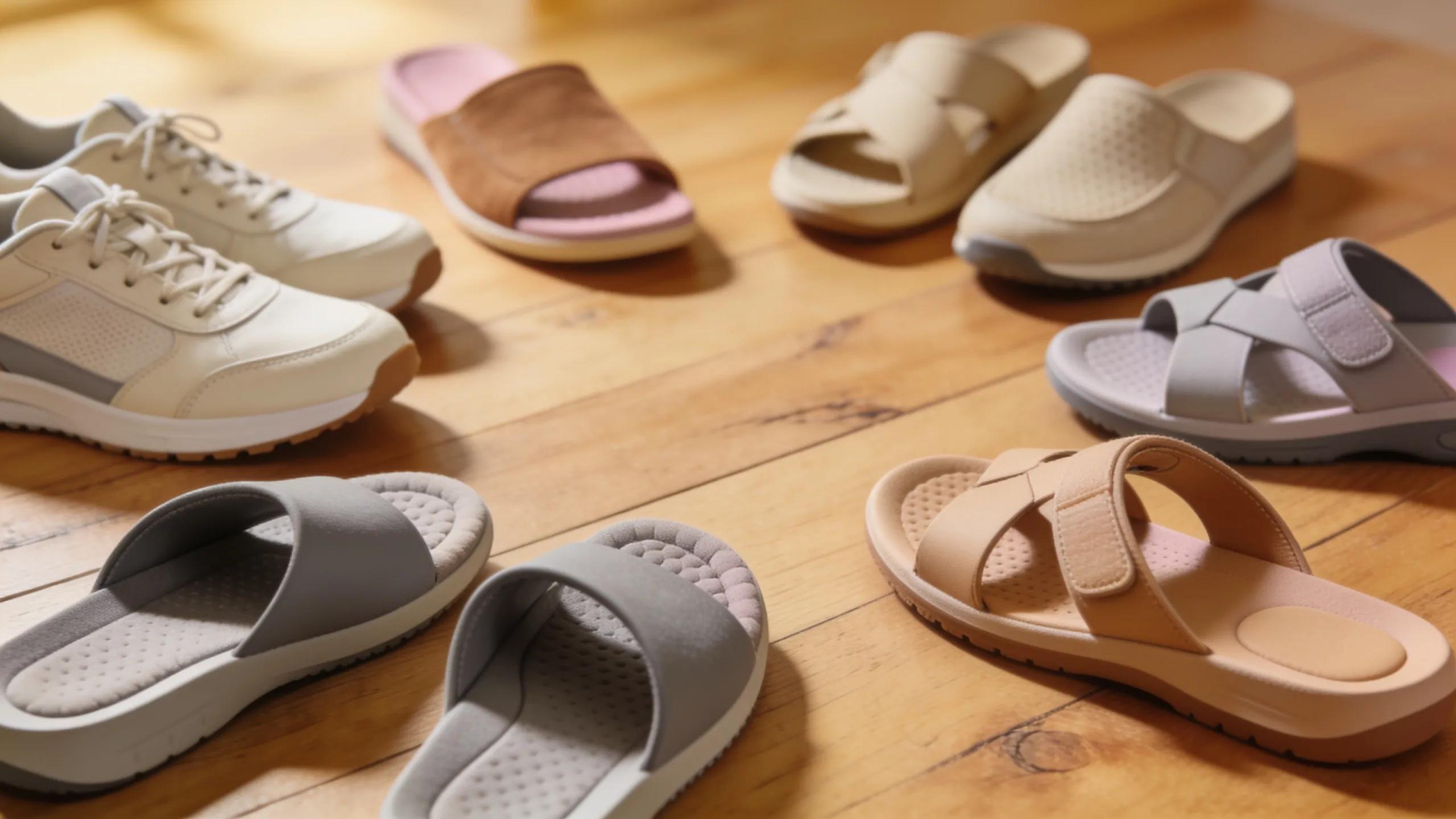 Collection of supportive shoes for arthritis, emphasizing comfort and design features