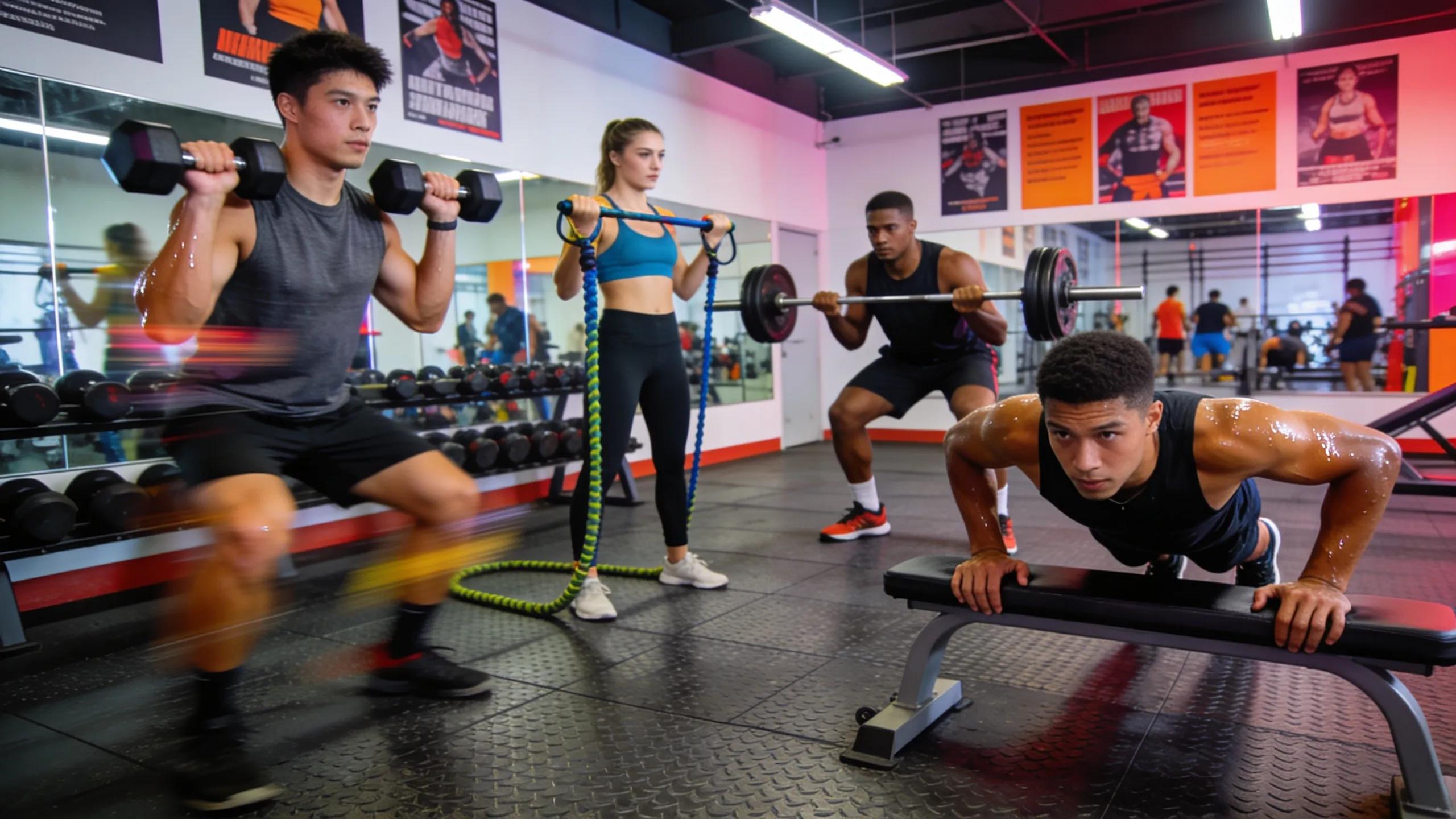 Clients training for muscle gain and fat loss at Iron Orr Fitness, using varied equipment