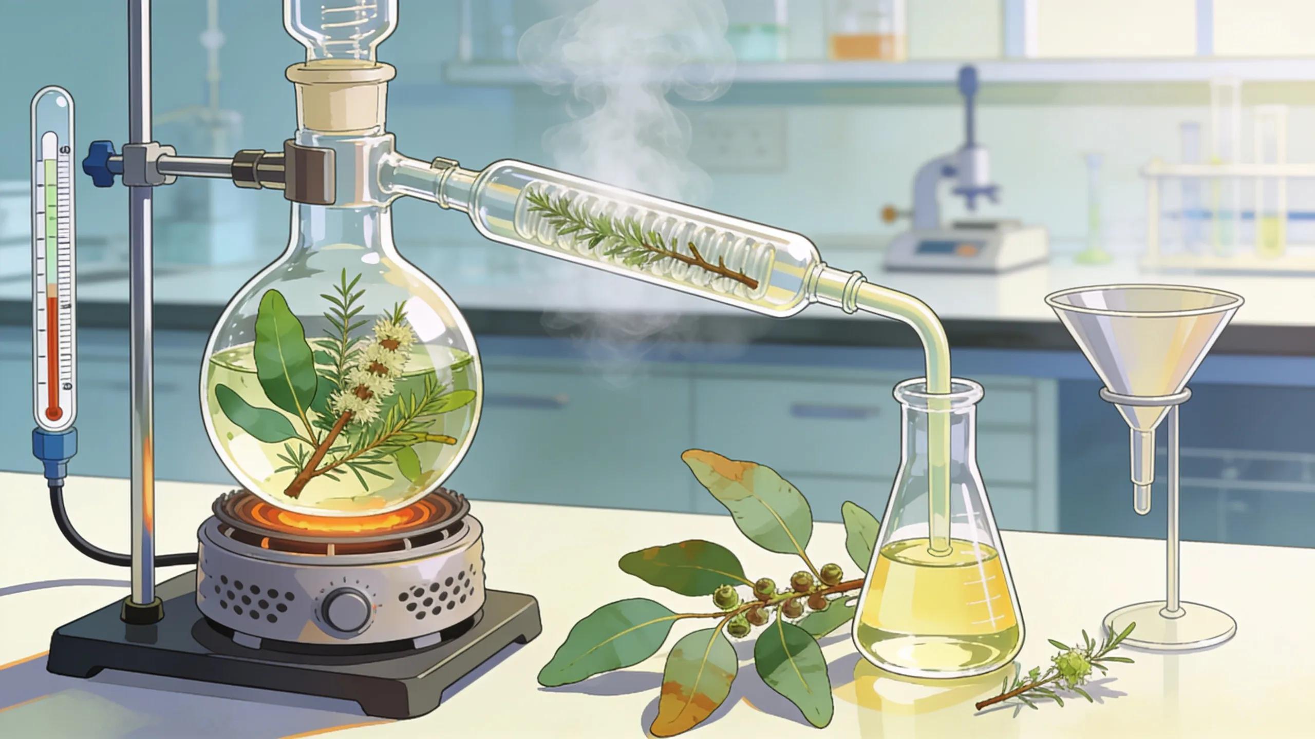Visualization of the steam distillation process for extracting essential oils from Australian plants