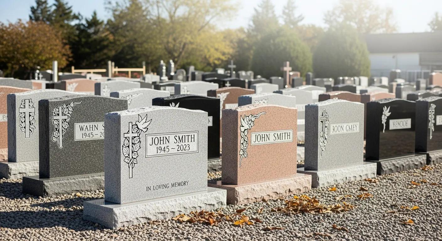 Affordable Memorial Options 2 Selection of budget-friendly granite grave markers displayed outdoors, showing simple and classic design choices
