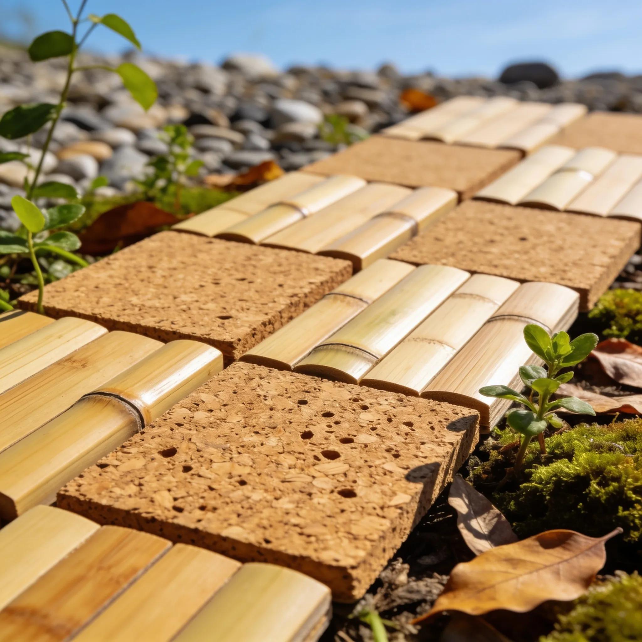 Close-up of bamboo and cork flooring showcasing sustainable materials
