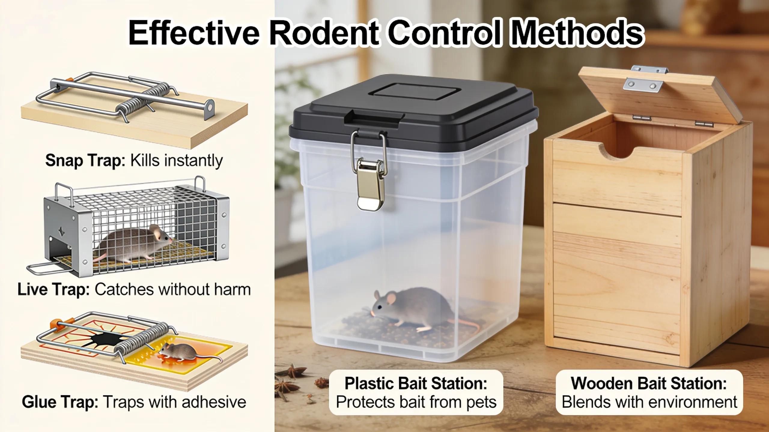 Various effective rodent control methods including traps and bait stations